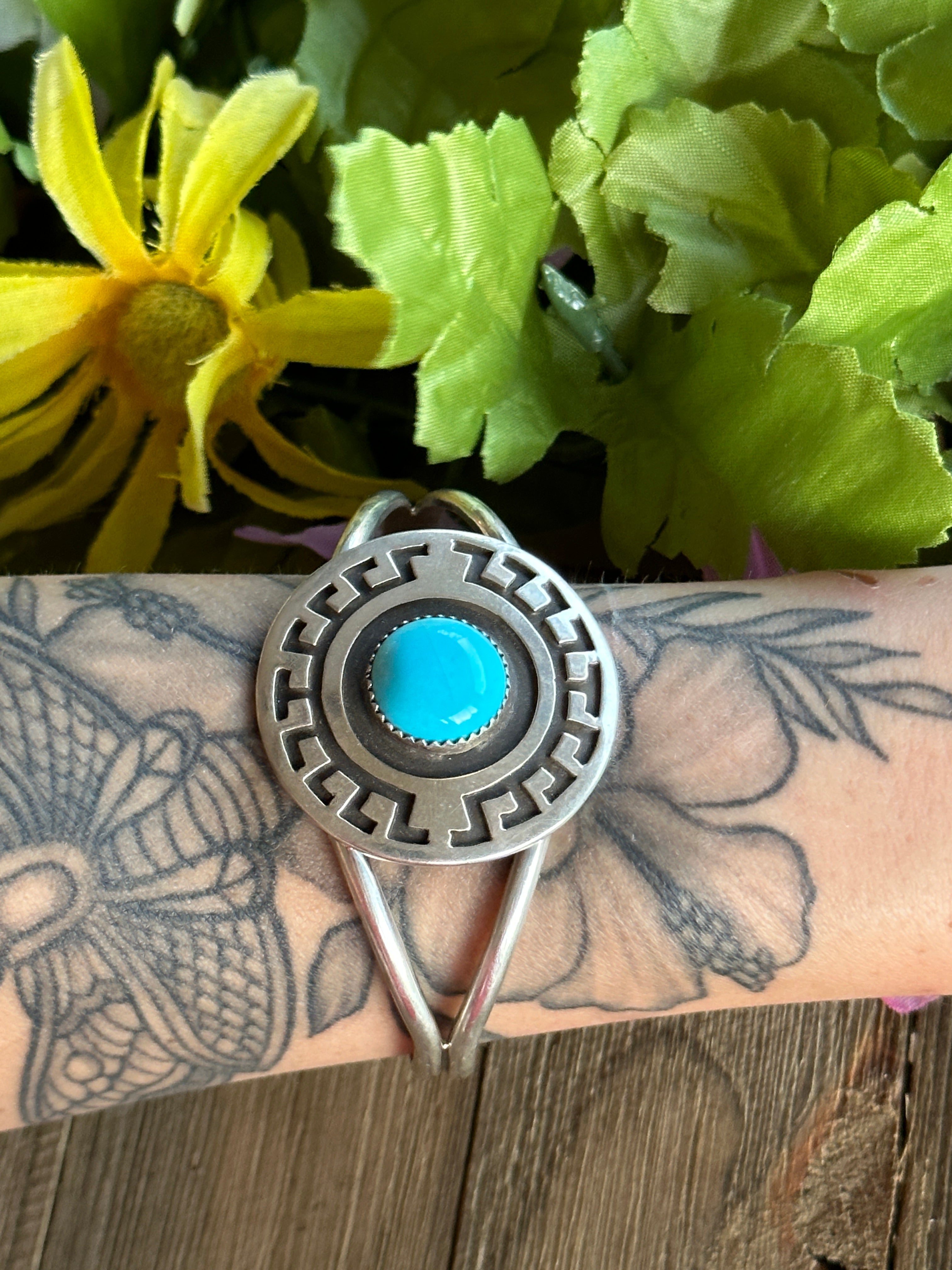 Navajo Made Sleeping Beauty Turquoise and Sterling Silver Cuff Bracelet