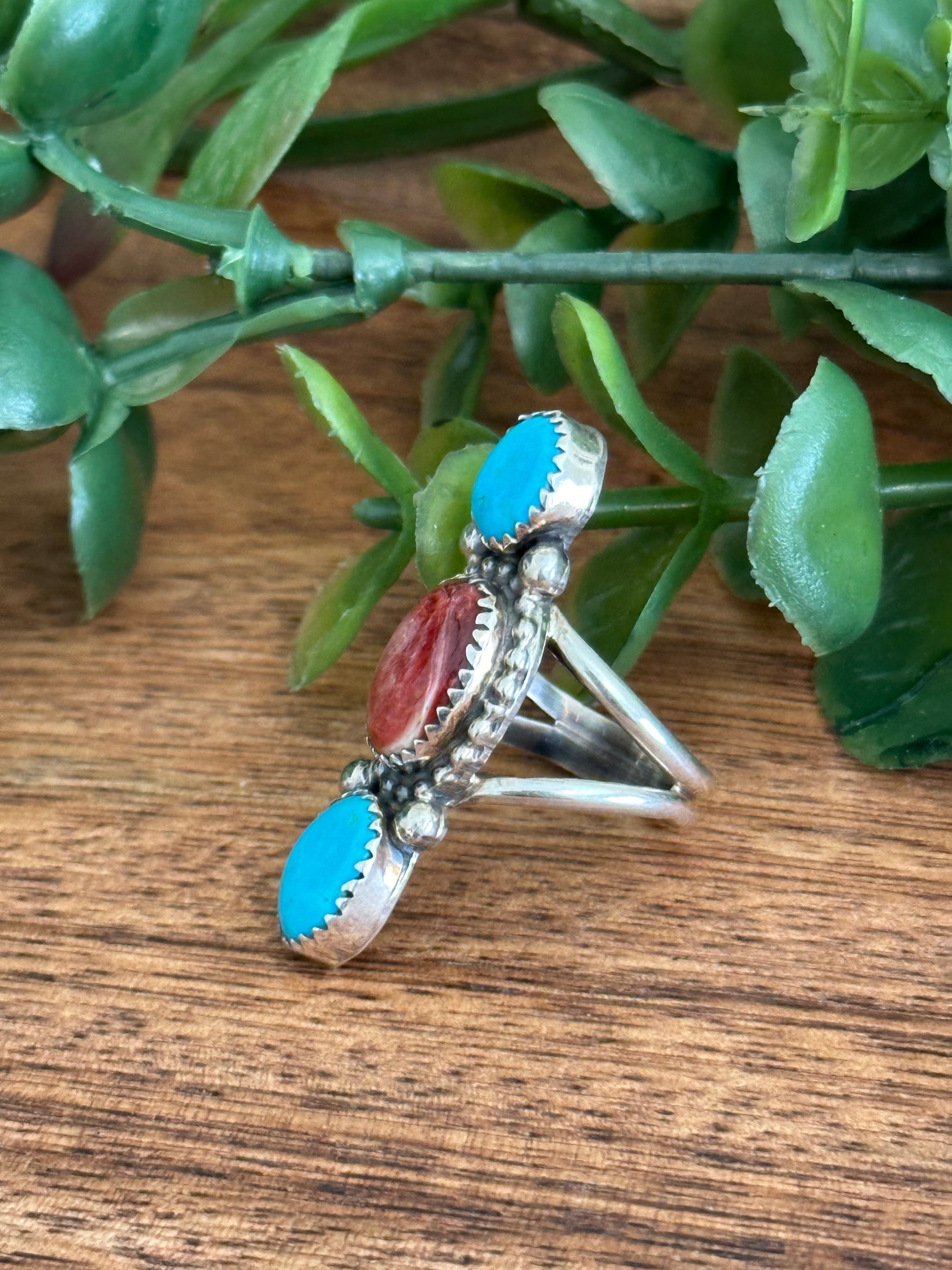 Navajo Made Multi Stone & Sterling Silver Ring Size 5.5