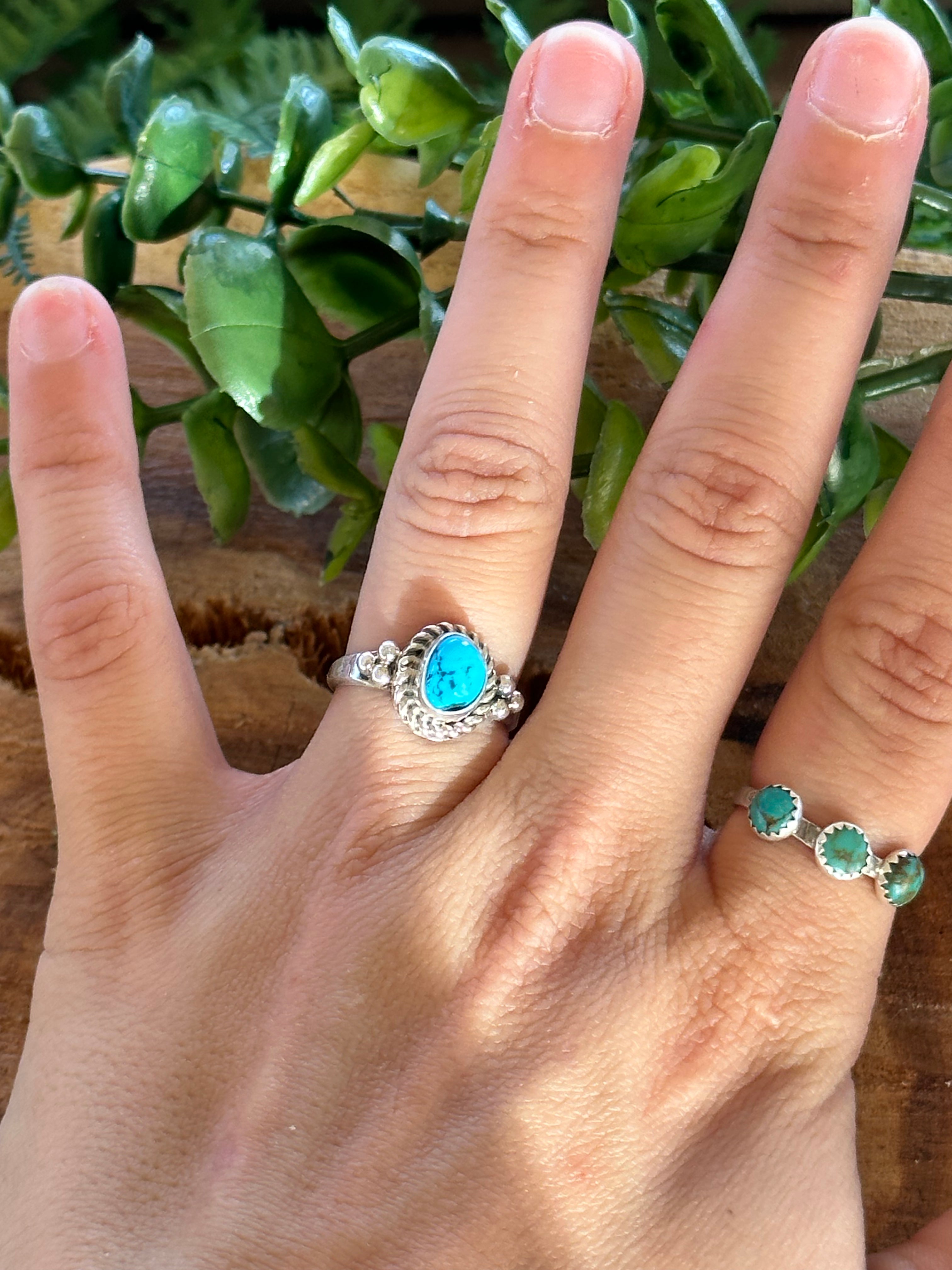 Navajo Made Kingman Turquoise & Sterling Silver Ring Size 6