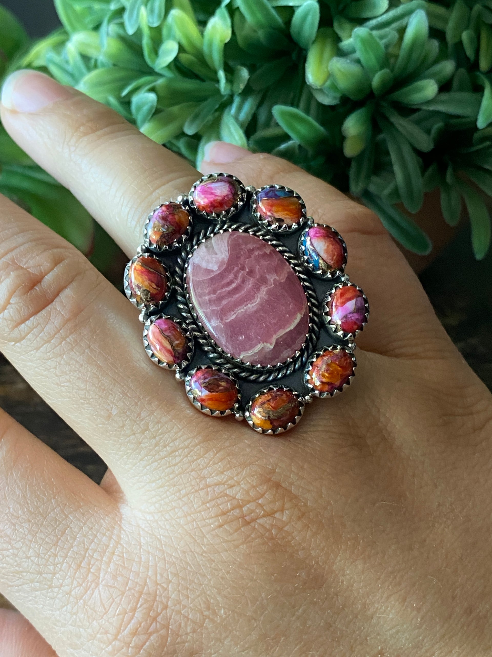 Southwest Handmade Multi Stone & Sterling Silver Adjustable Cluster Ring