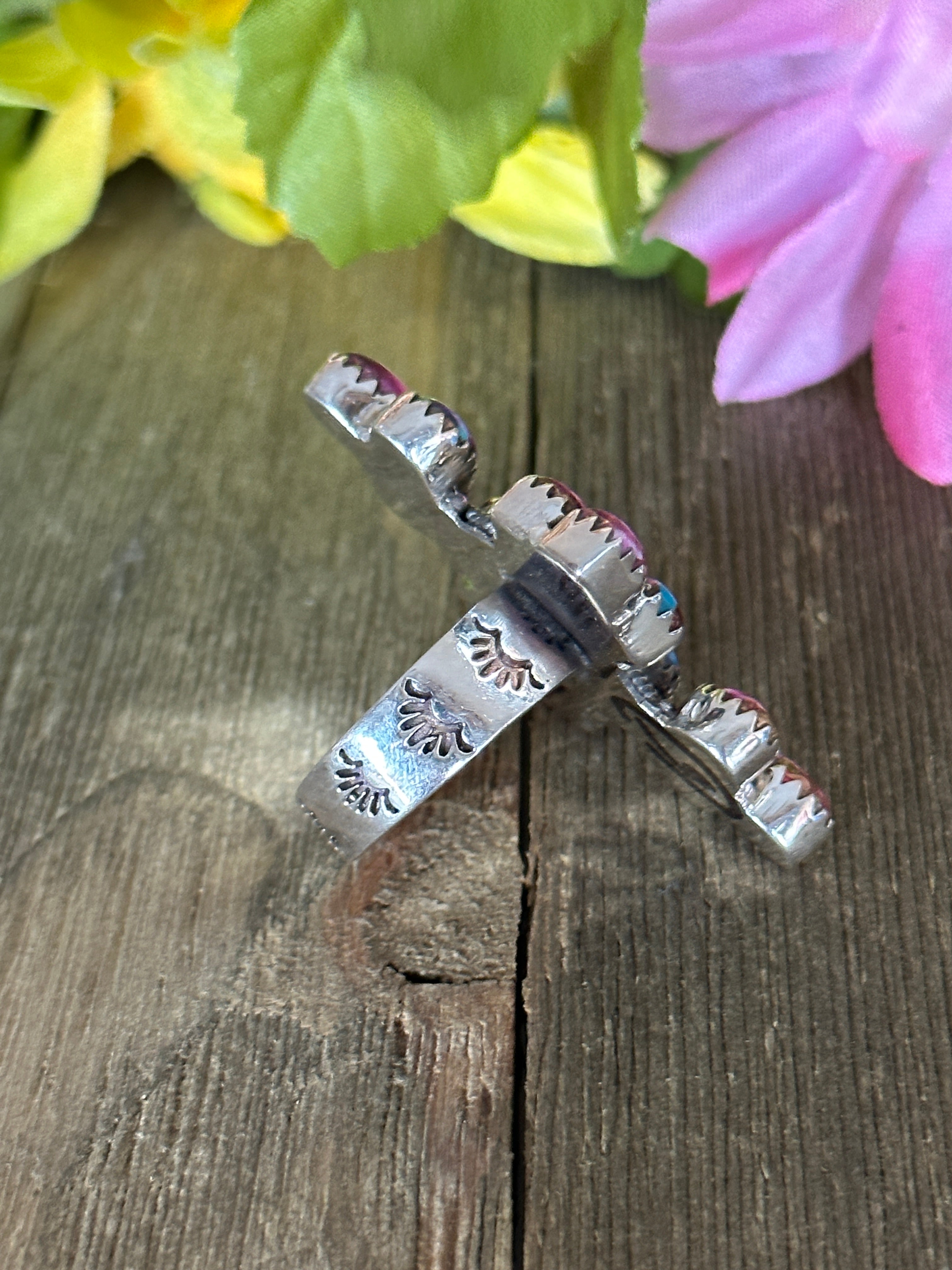 Southwest Handmade Multi Stone & Sterling Silver Adjustable Ring