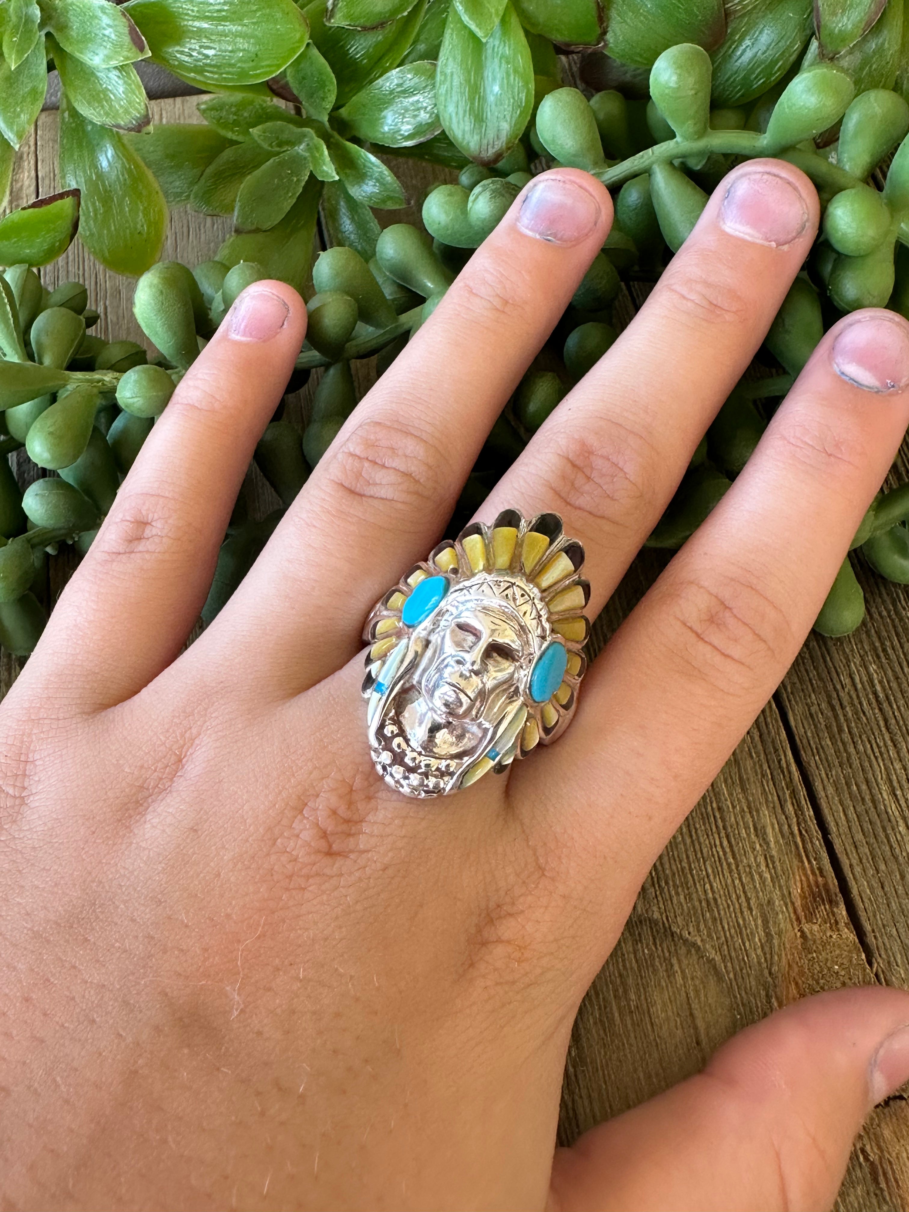 Southwest Made Multi Stone & Sterling Silver Chief Ring
