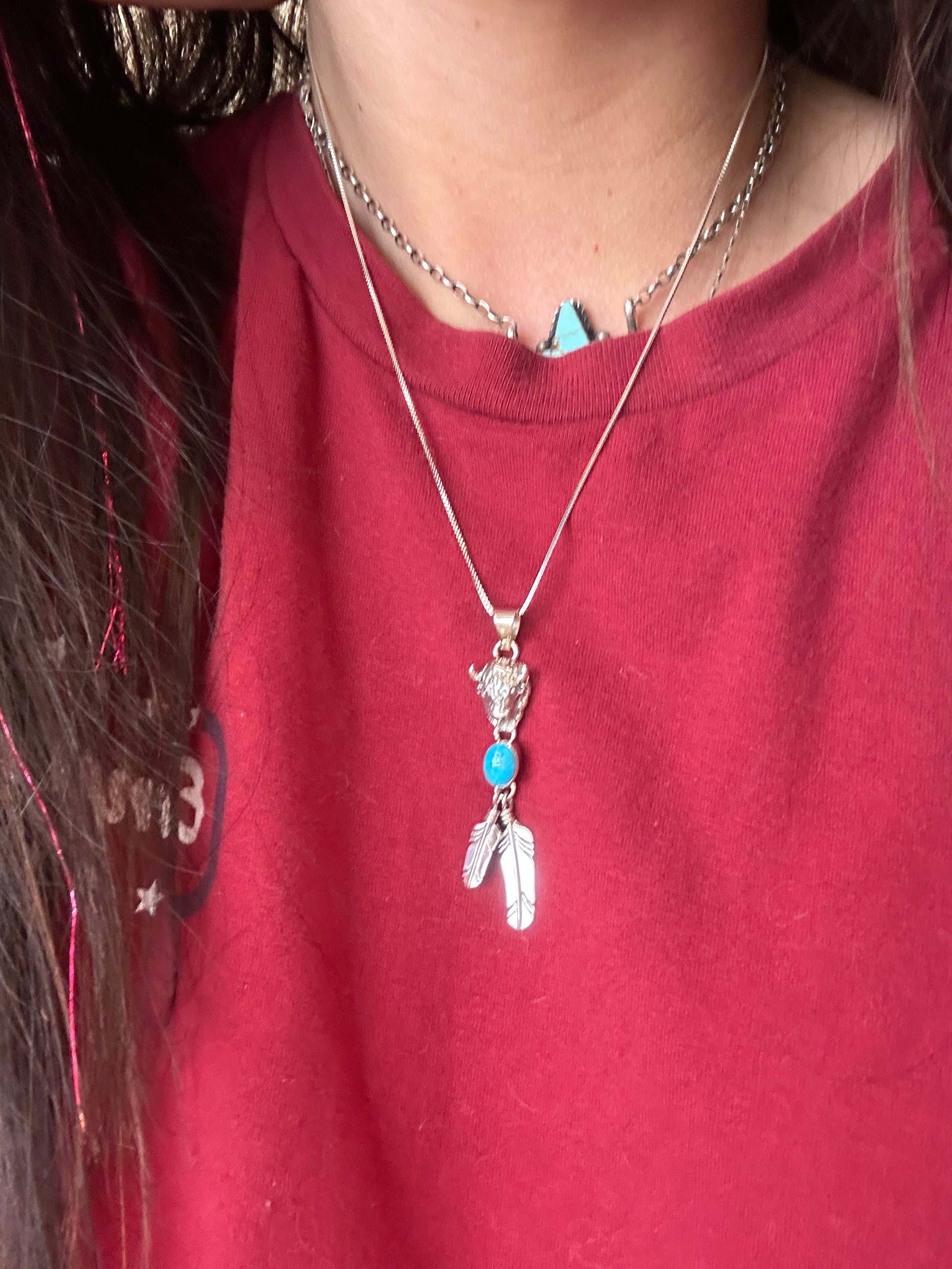 Sharon McCarthy Kingman Turquoise & Sterling Silver Buffalo Necklace