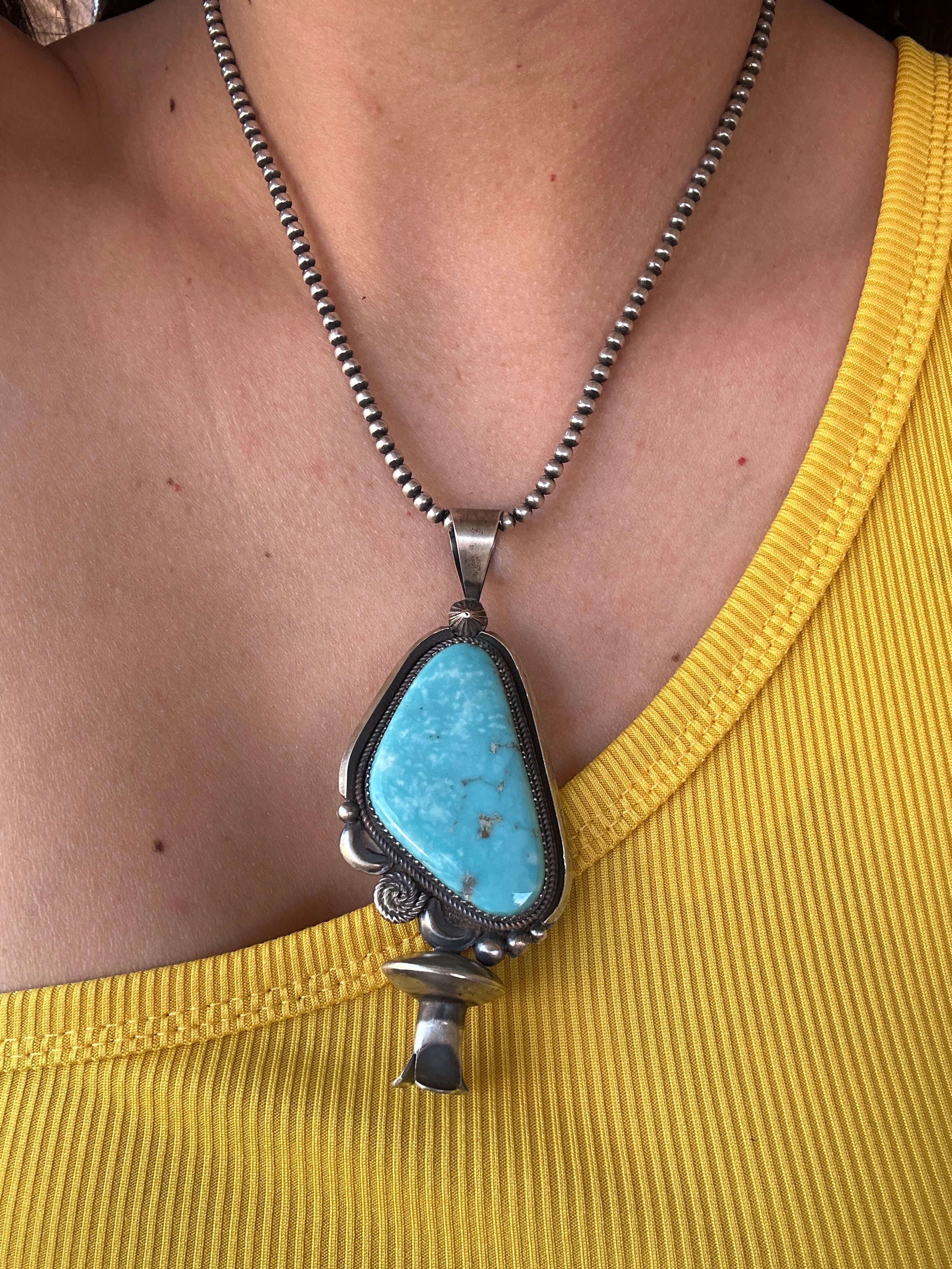 Navajo Made Kingman Turquoise & Sterling Silver Pendant