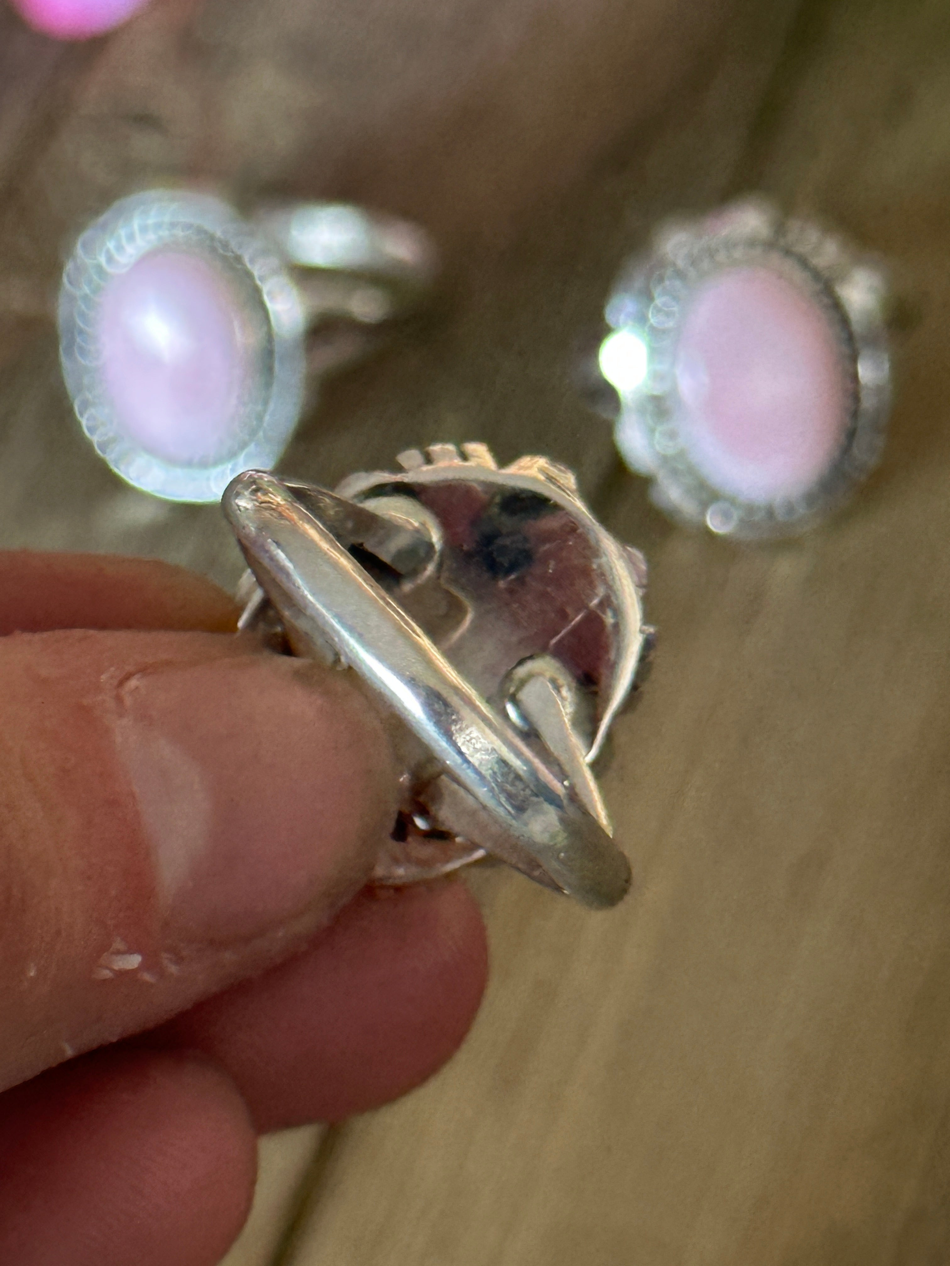 Navajo Made Pink Conch & Sterling Silver Ring