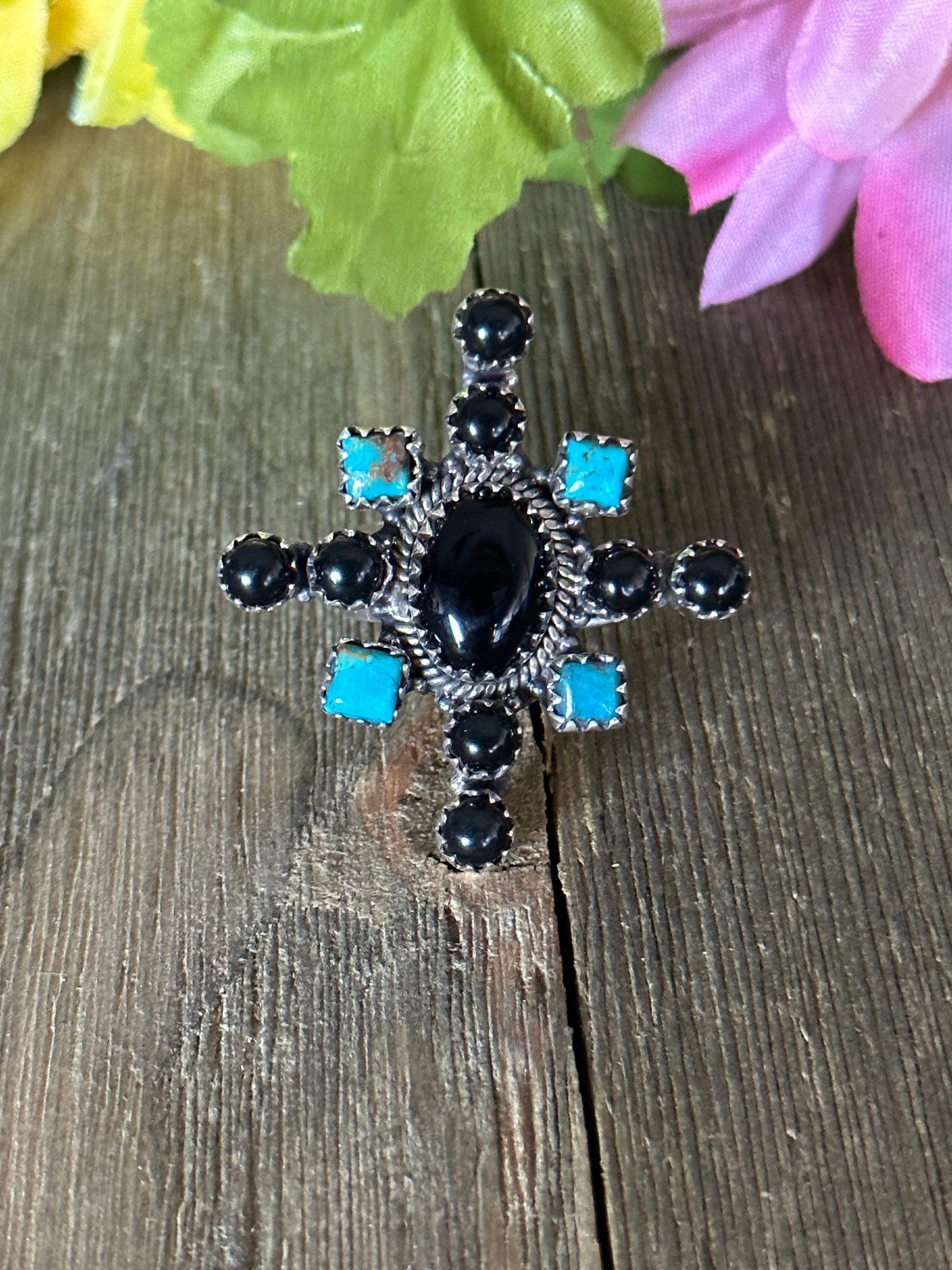 Southwest Handmade Multi Stone & Sterling Silver Adjustable Ring