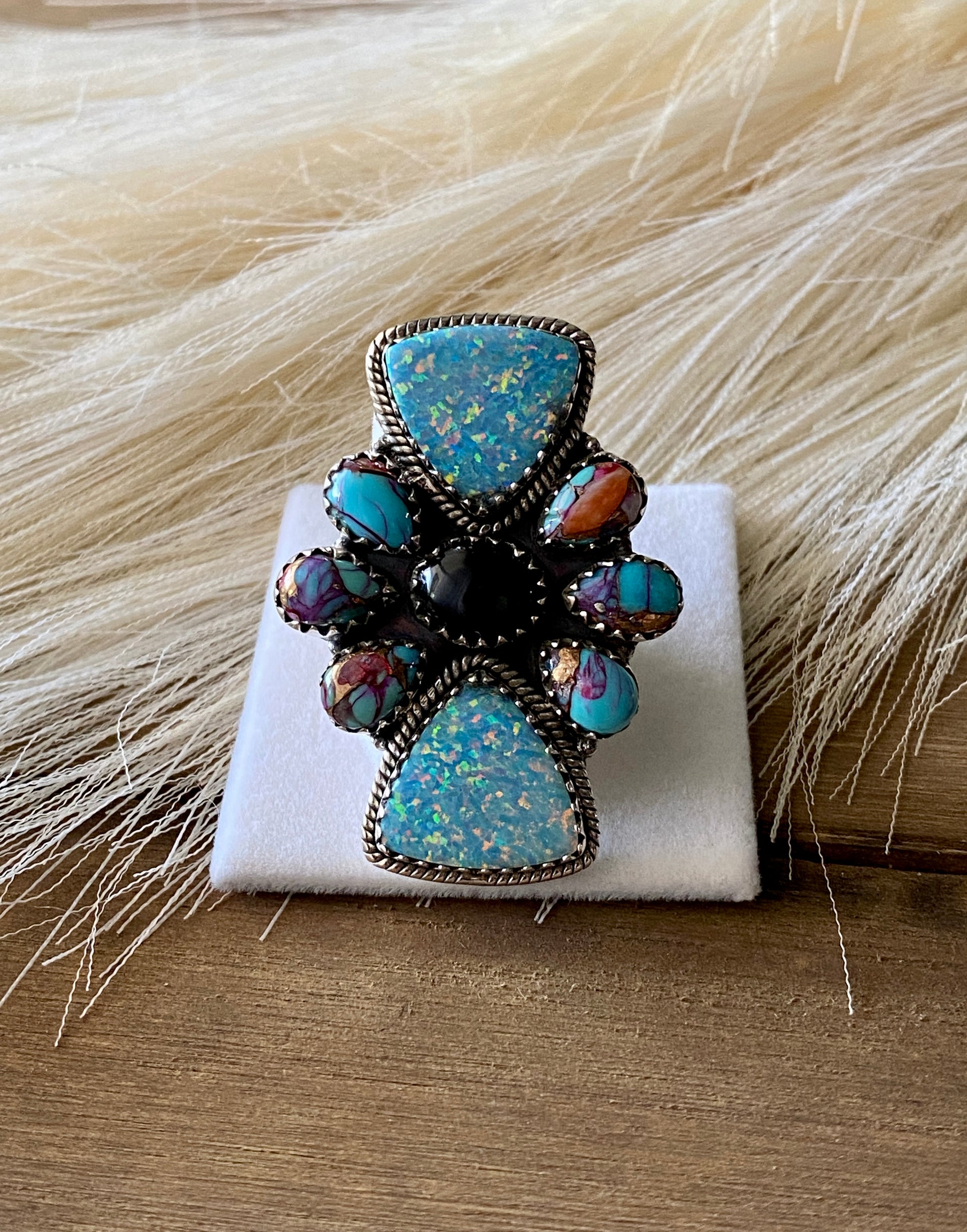 Southwest Handmade Multi Stone & Sterling Silver Adjustable Ring