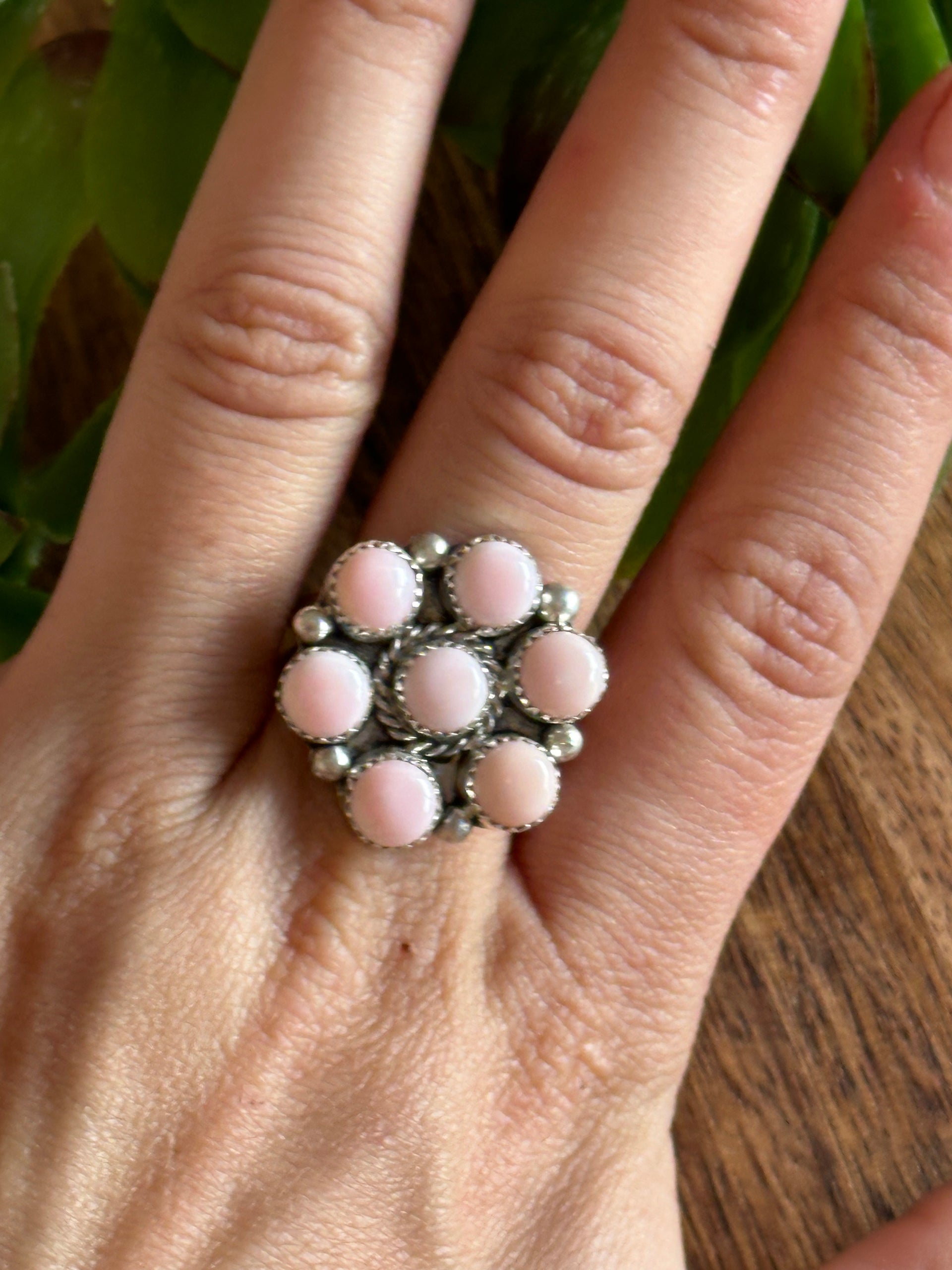 Maxine Ramirez Pink Conch & Sterling Silver Cluster Ring
