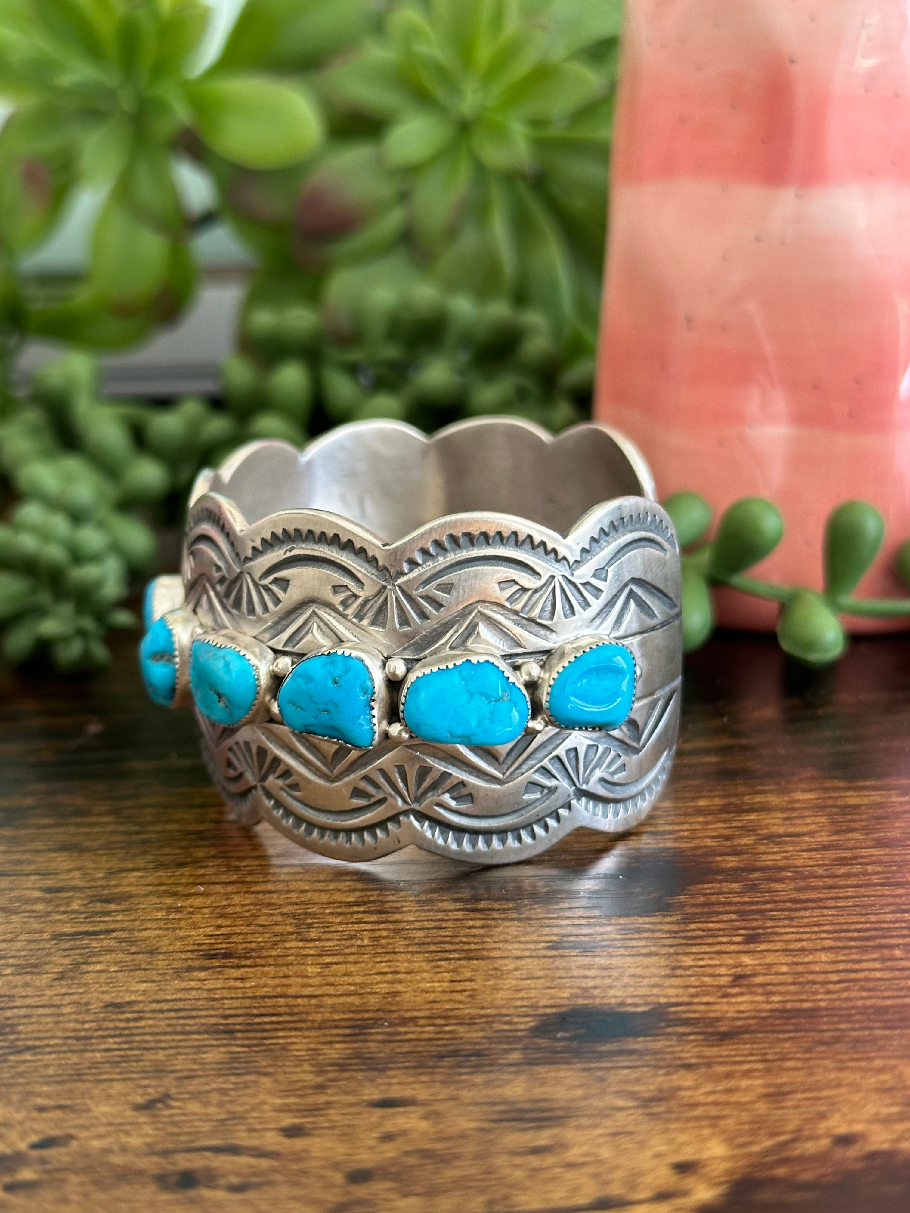 Navajo Made Kingman Turquoise & Sterling Silver Cuff Bracelet