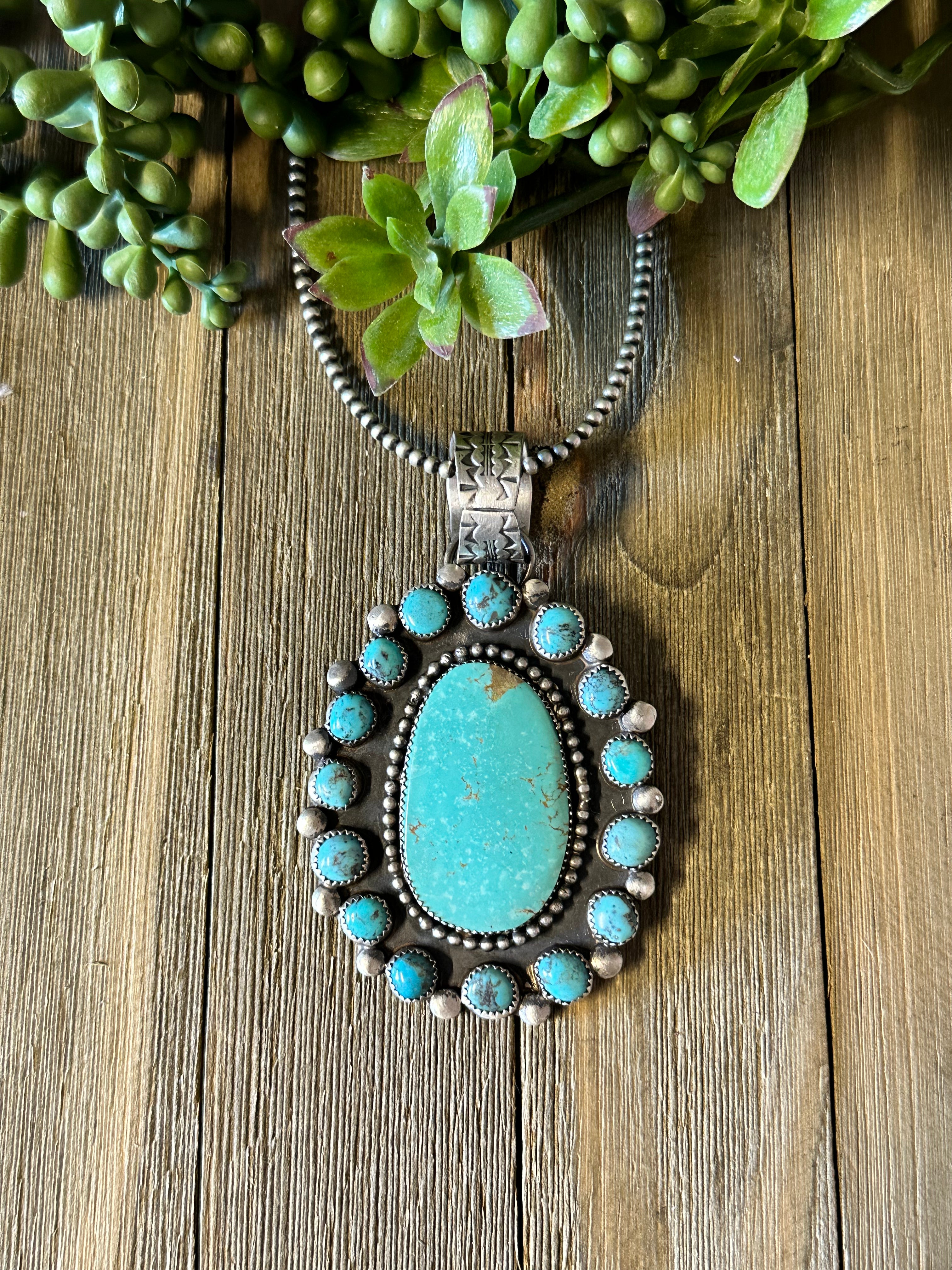 Navajo Made Kingman Turquoise & Sterling Silver Pendant