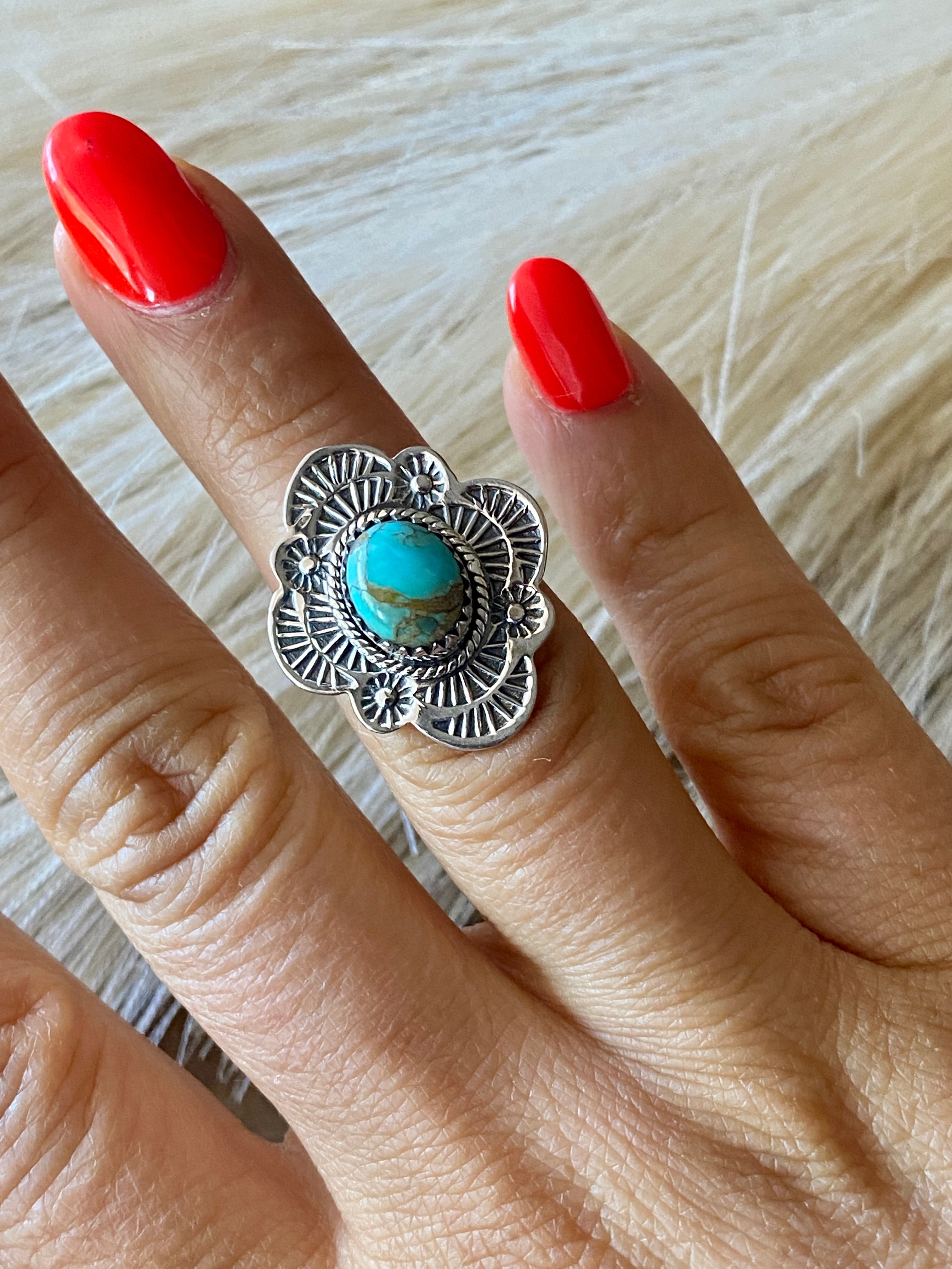 #5 Southwest Handmade Kingman Turquoise & Sterling Silver Ring Size 6