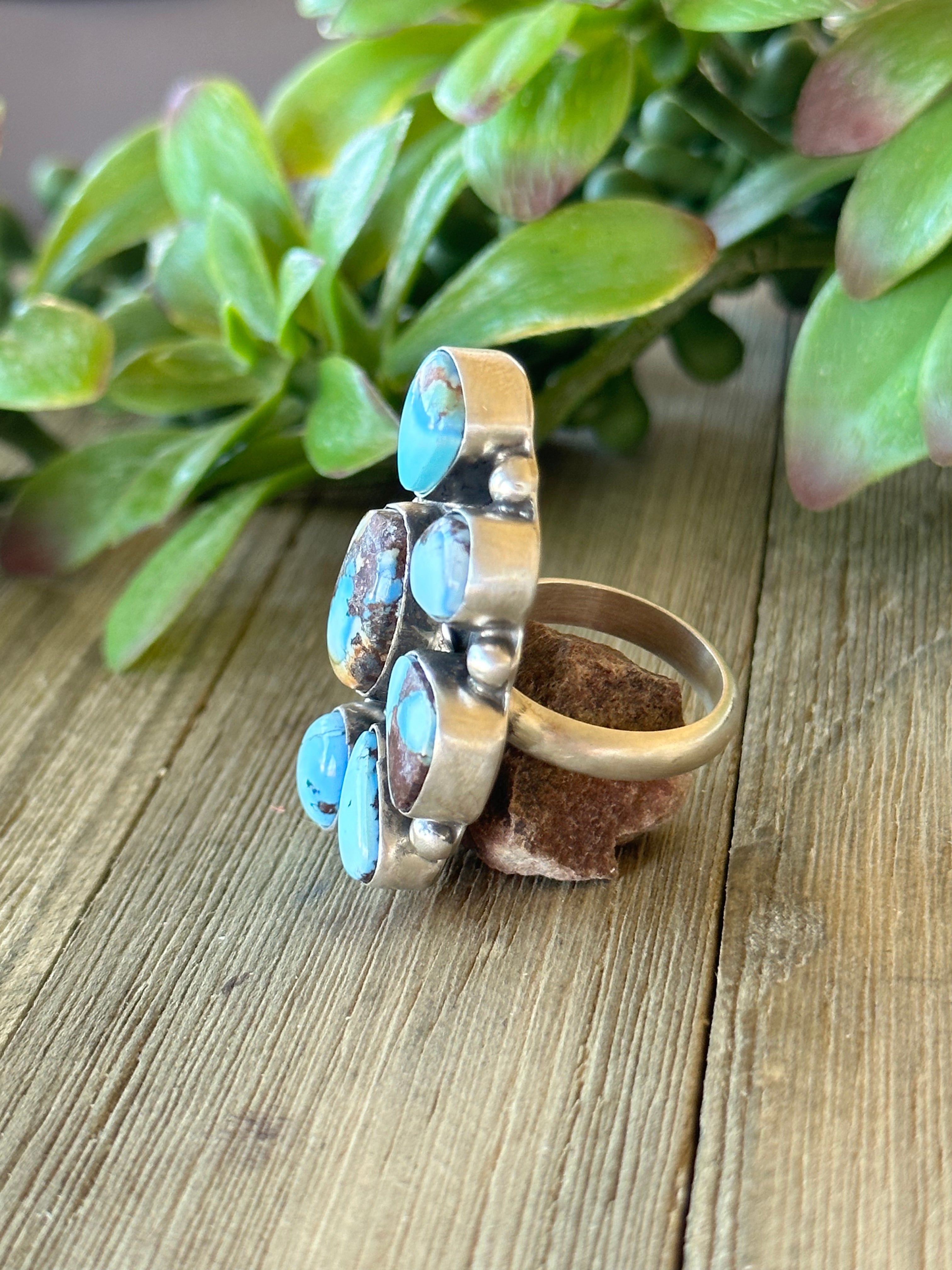 Augustine Largo Golden Hills Turquoise & Sterling Silver Half Cluster Adjustable Ring