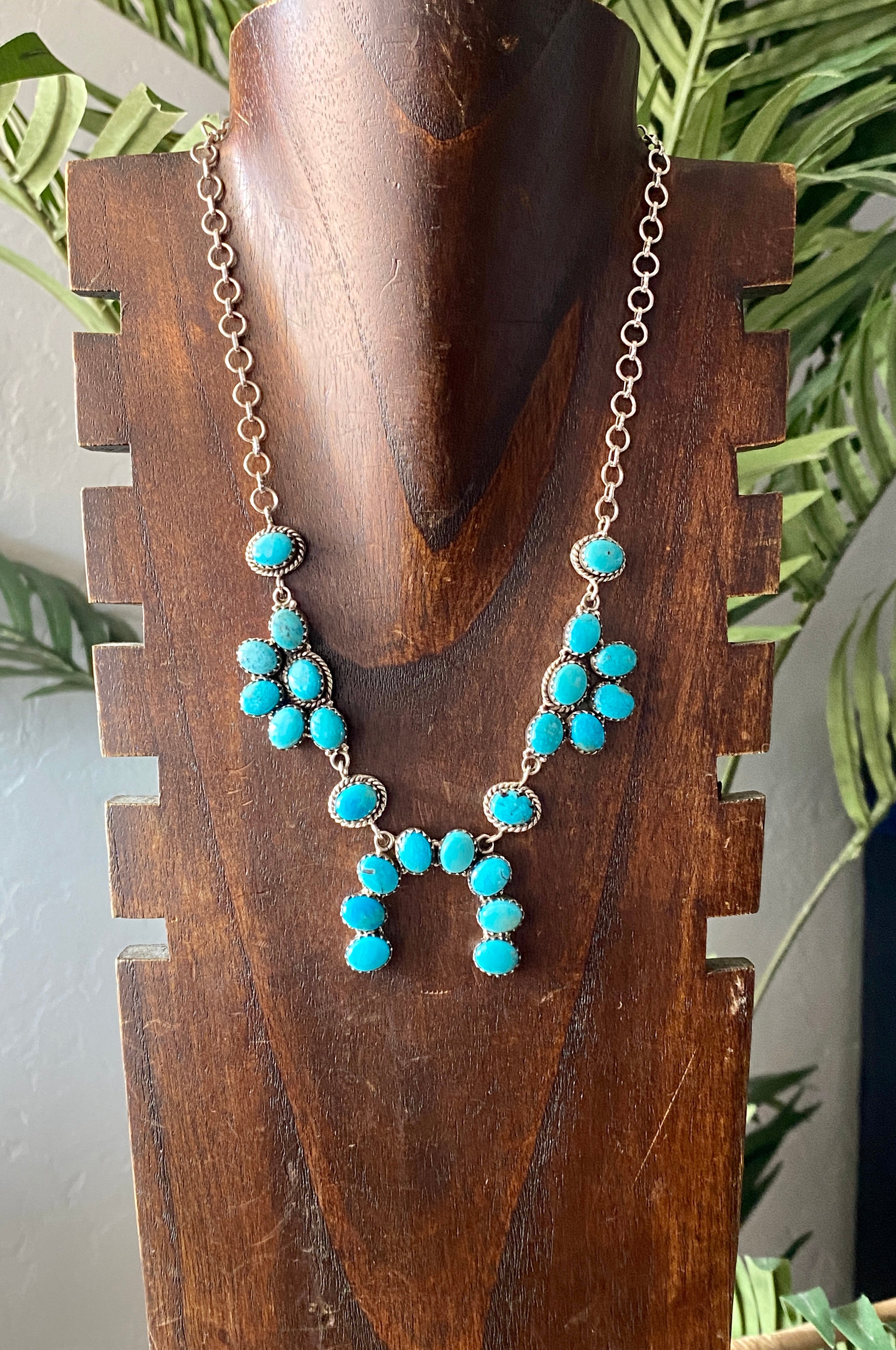 Southwest Handmade Kingman Turquoise & Sterling Silver Cluster Necklace Set