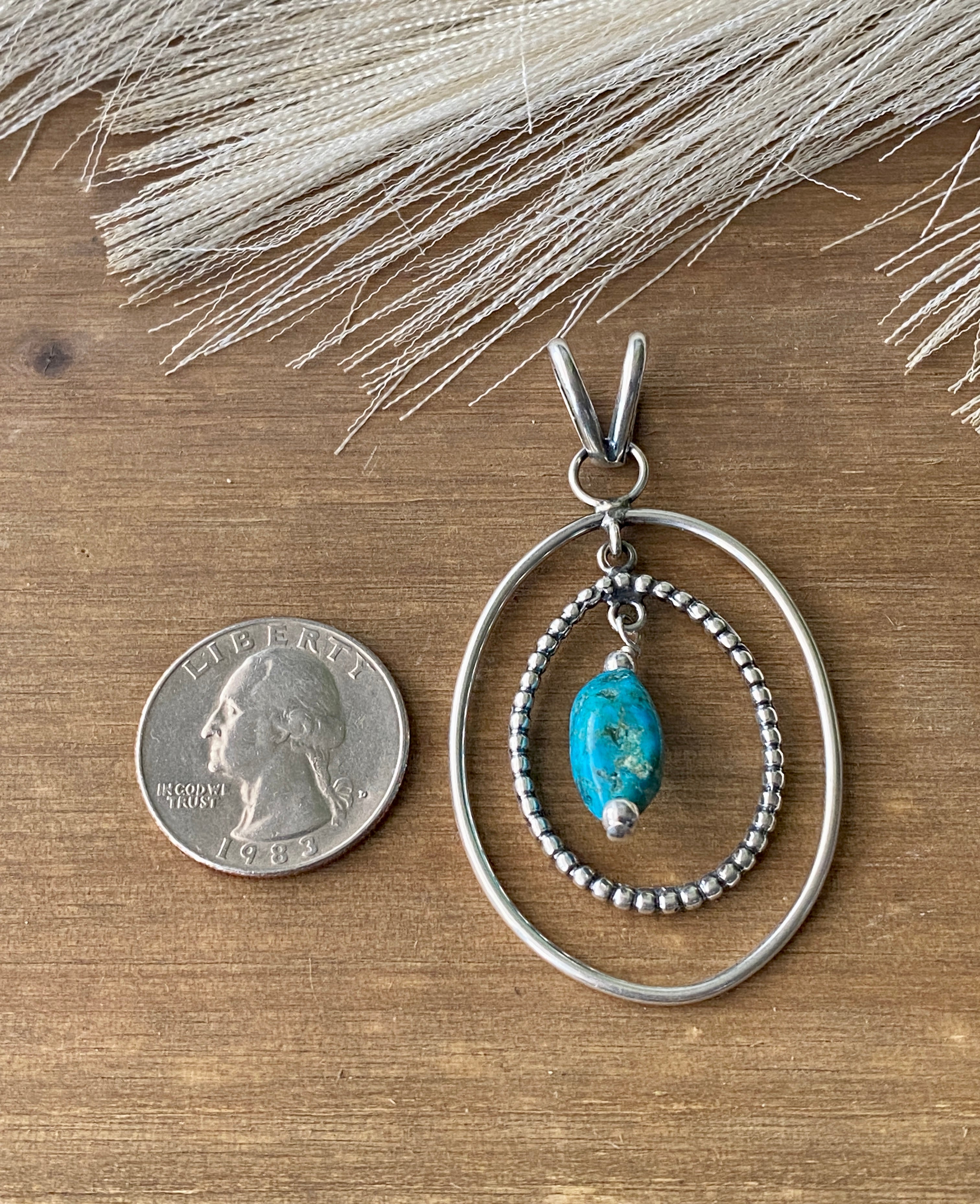 Navajo Made Kingman Turquoise & Sterling Silver Pendant