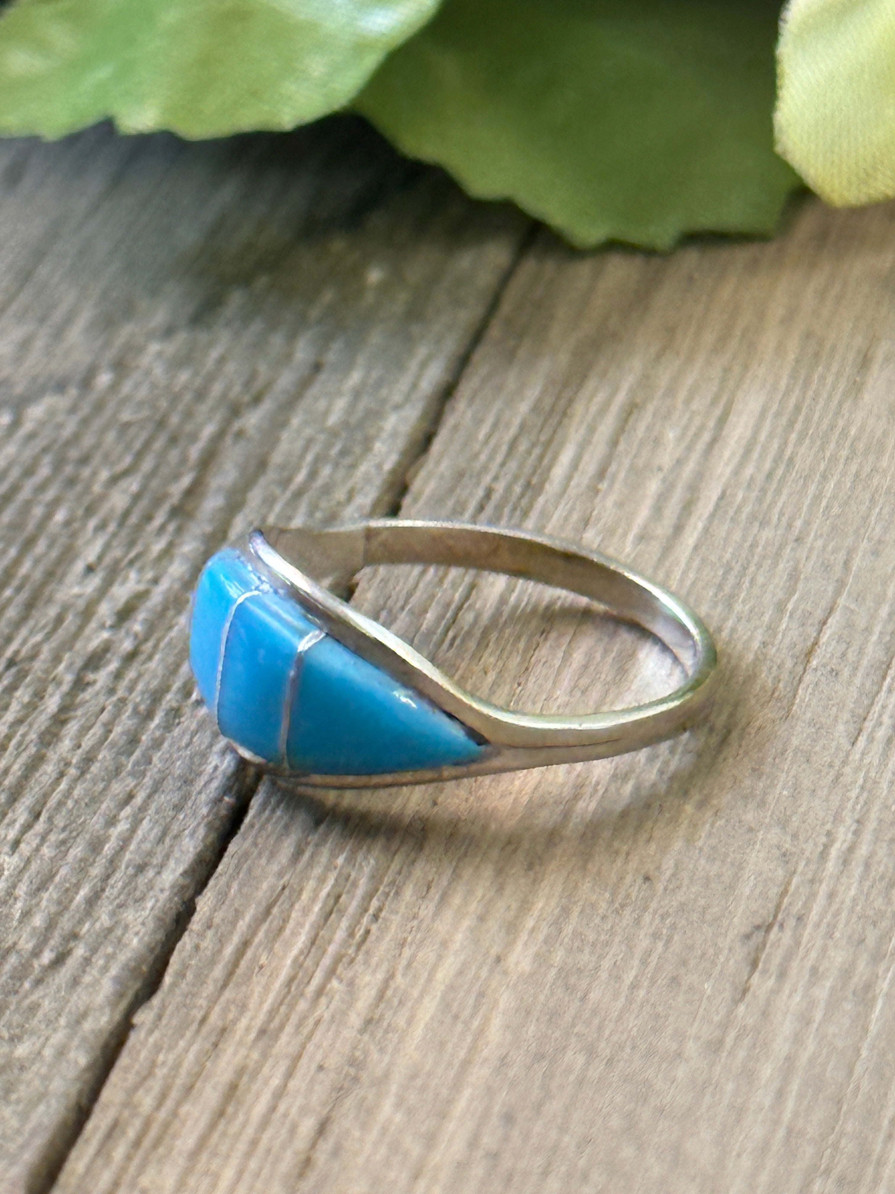 Navajo Made Turquoise & Sterling Silver Inlay Ring