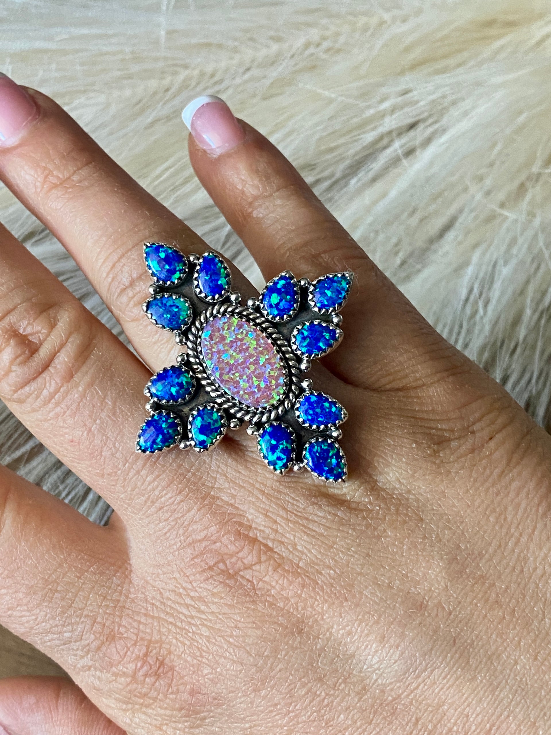 Southwest Handmade Multi Stone & Sterling Silver Adjustable Ring