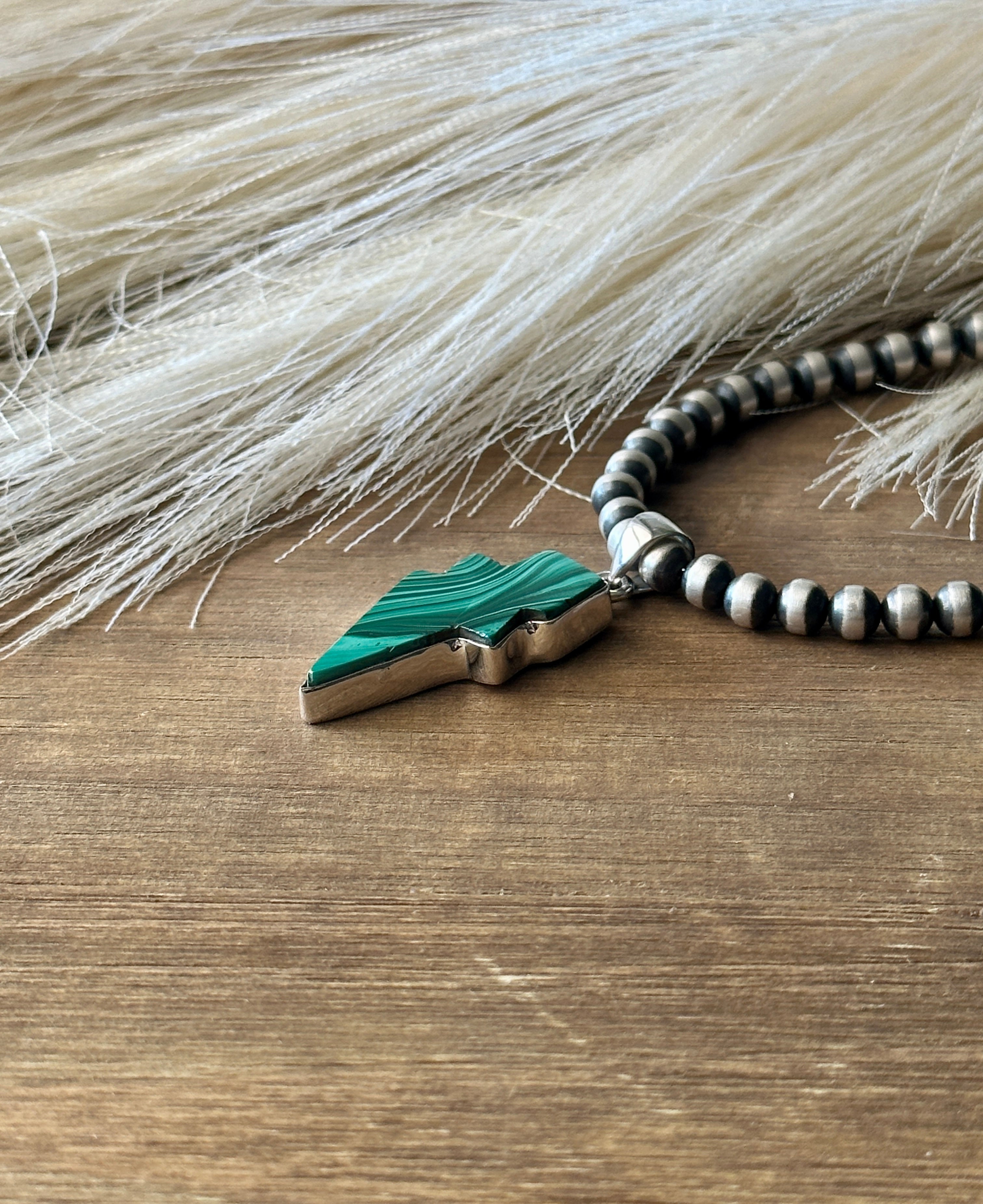 Southwest Handmade Malachite & Sterling Silver Lightning Bolt Pendant