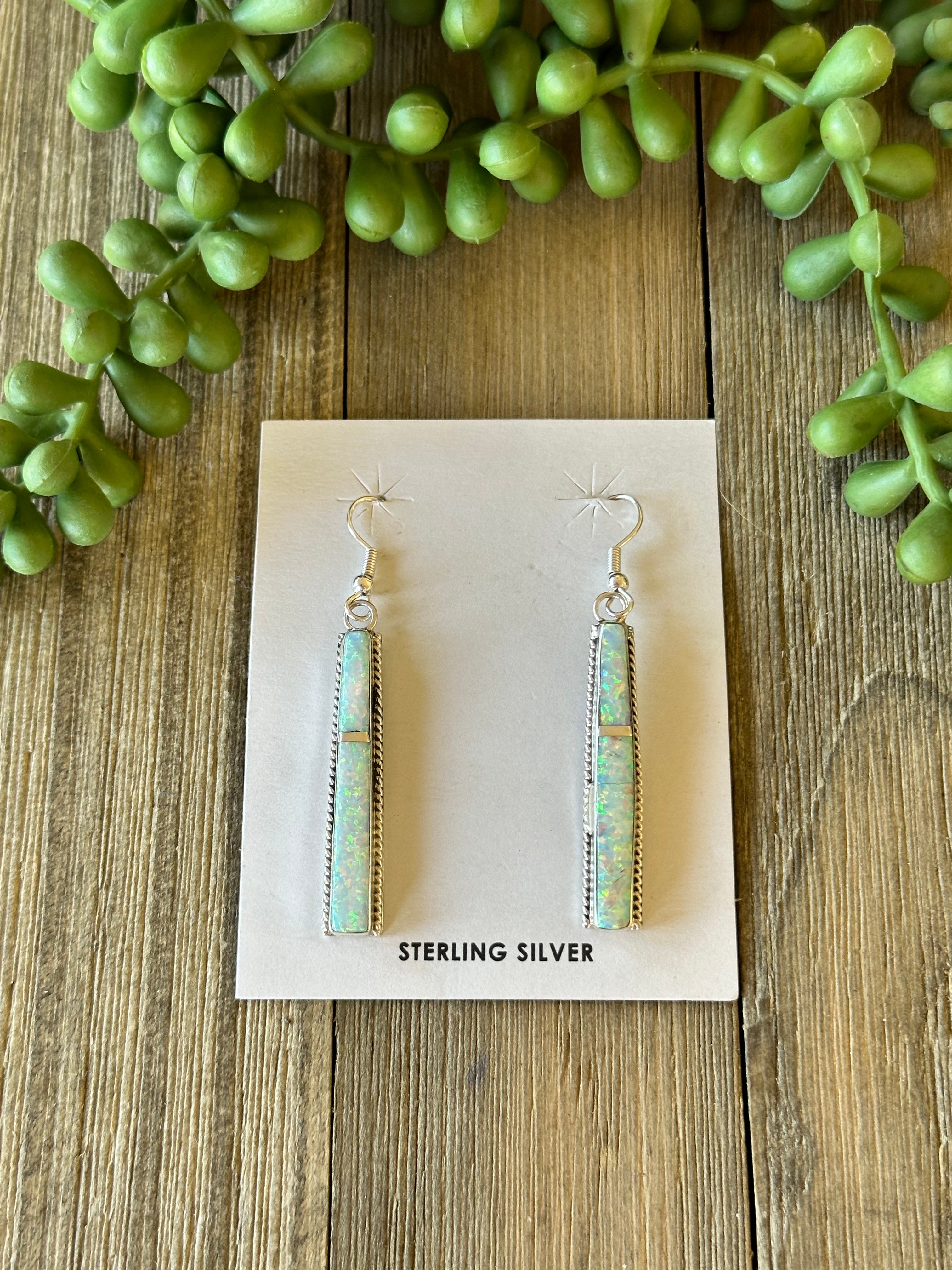 Navajo Made Opal (Man Made) & Sterling Silver Dangle Earrings