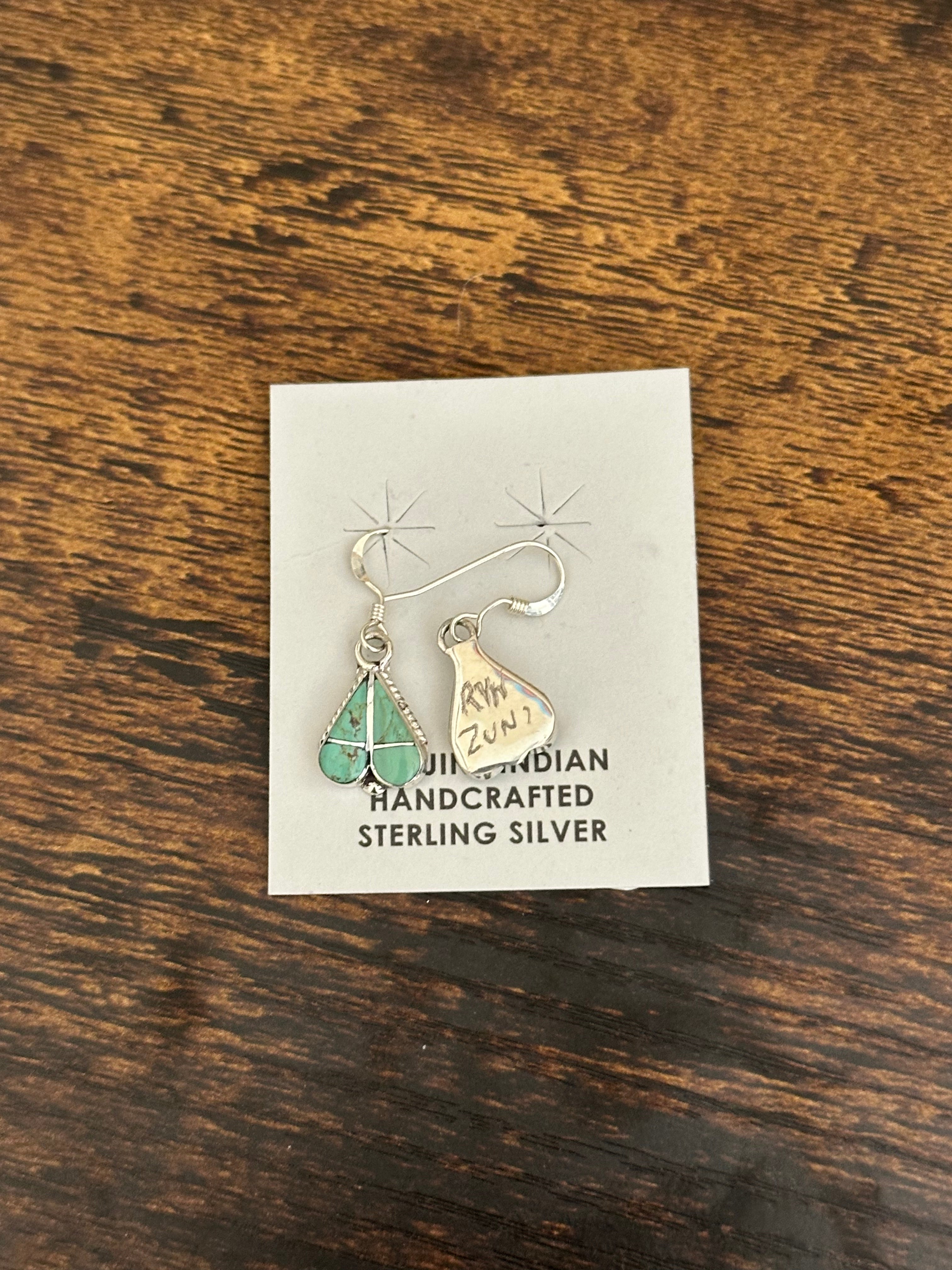 Vaelda Nastacio Kingman Turquoise & Sterling Silver Inlay Dangle Heart Earrings