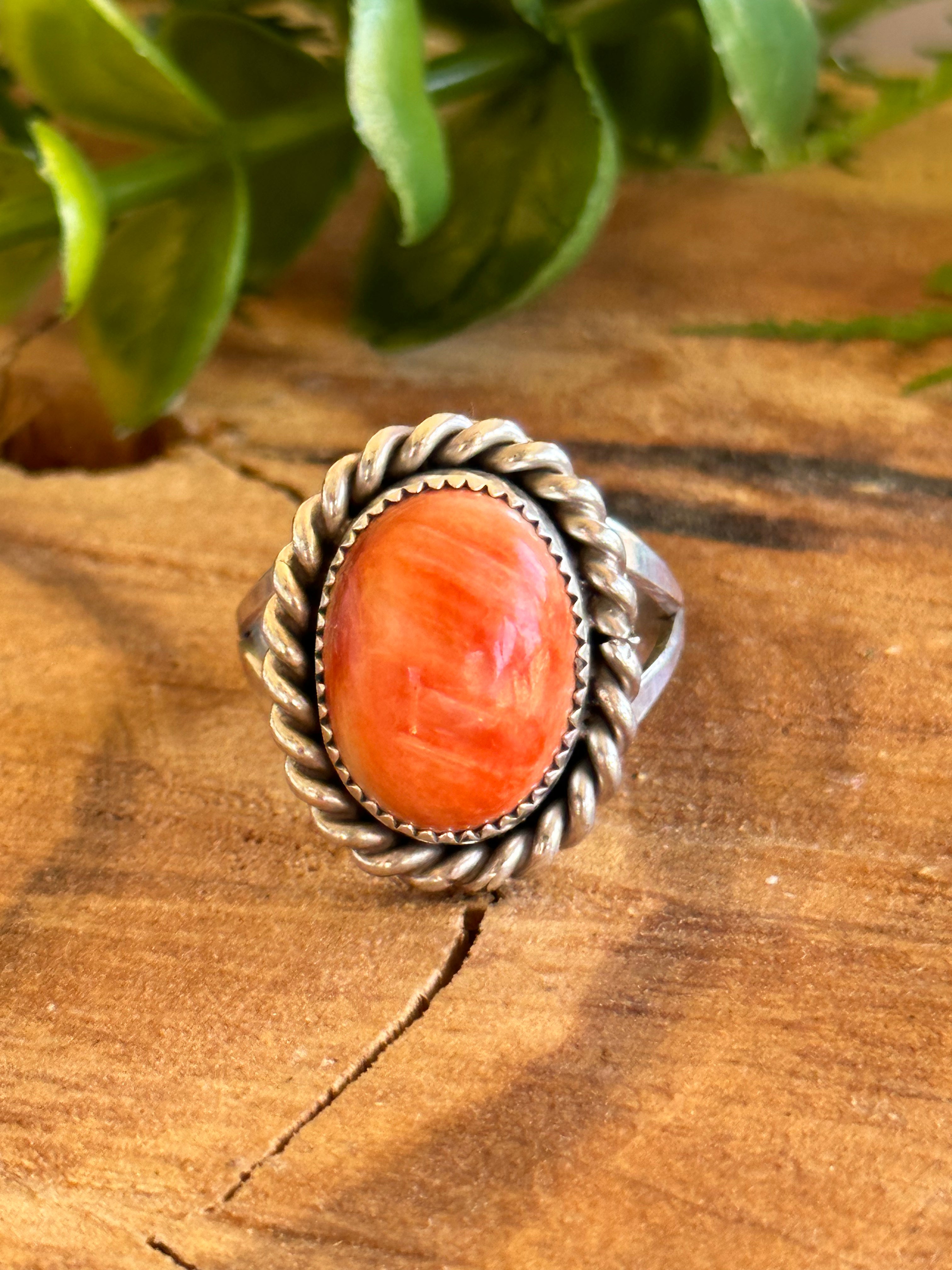 Navajo Made Spiny Oyster & Sterling Silver Ring