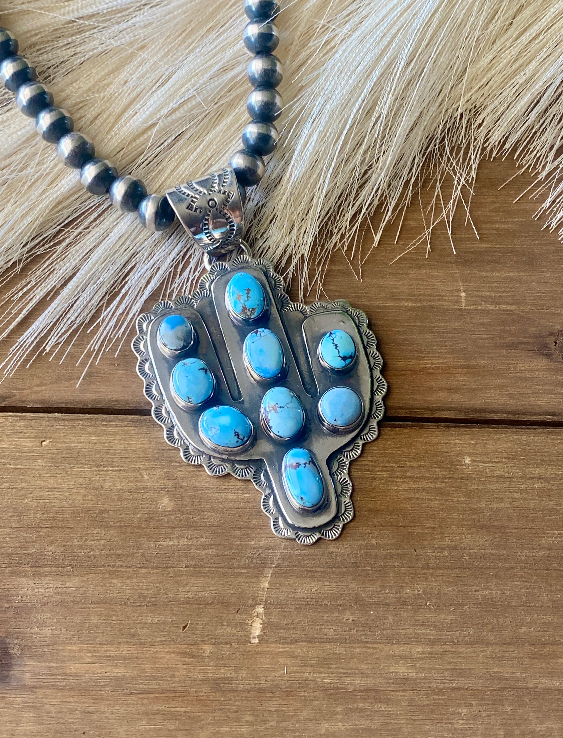 #6 Southwest Handmade Golden Hill’s Turquoise & Sterling Silver Sahuaro Pendant