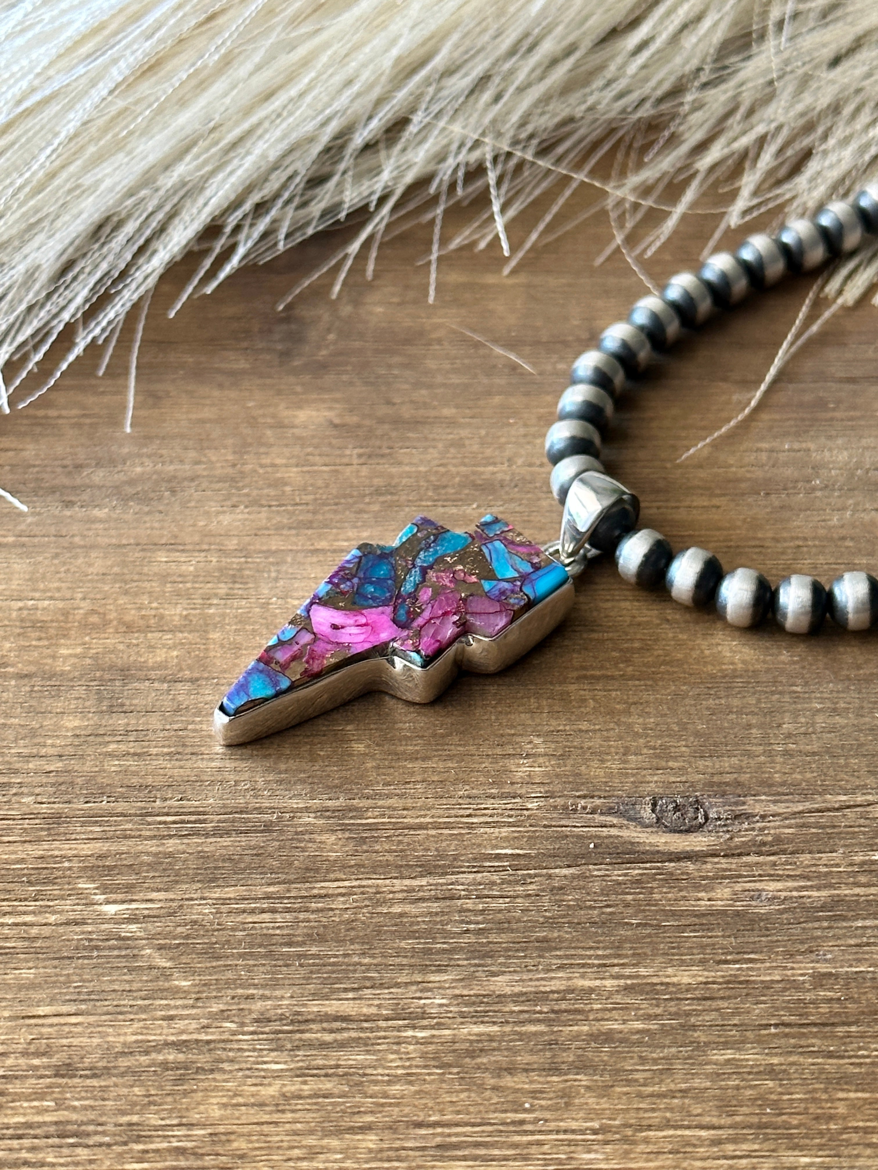 Southwest Handmade Mohave Turquoise & Sterling Silver Lightning Bolt Pendant