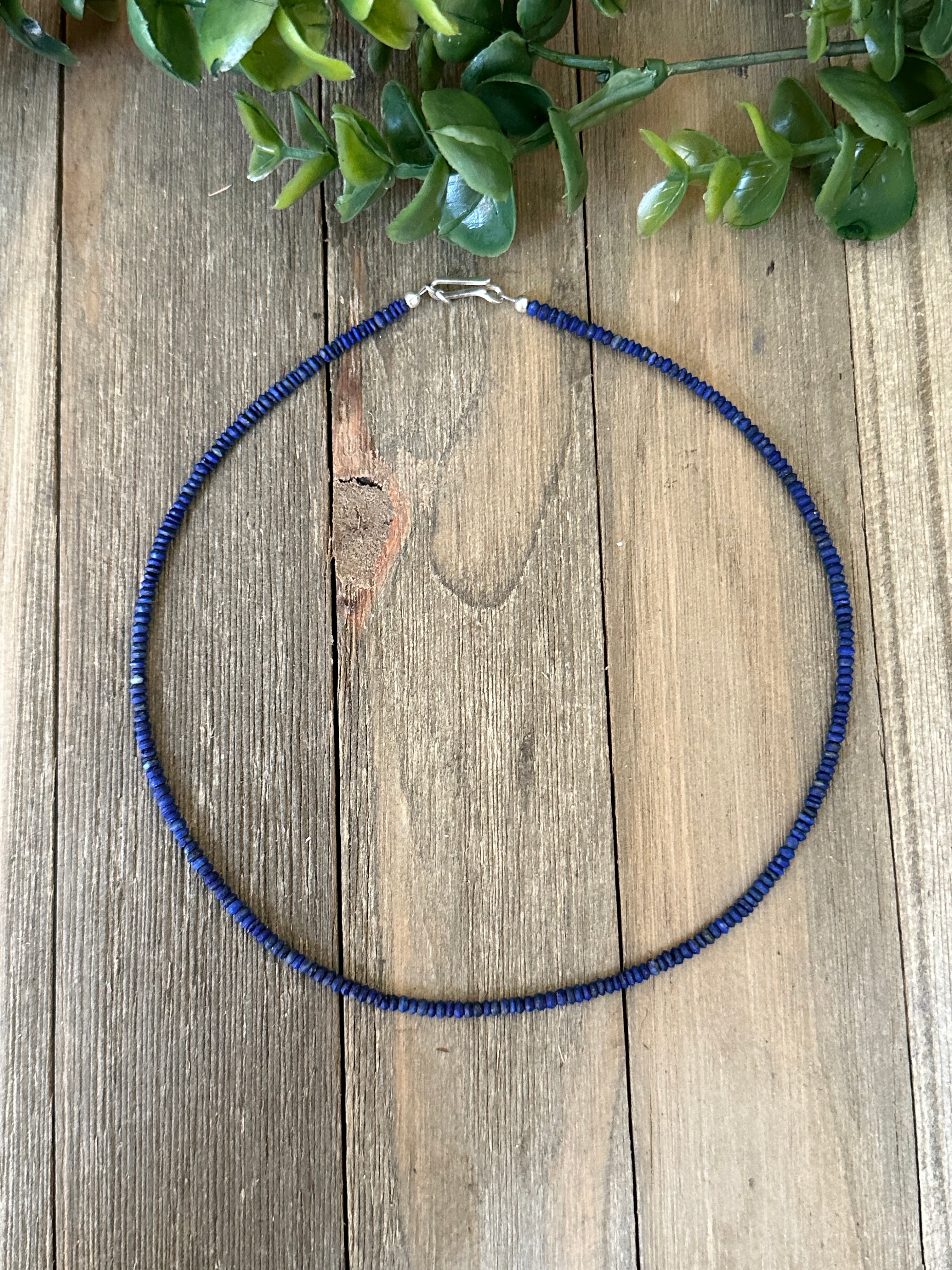 Navajo Strung Lapis & Sterling Silver Pearls Beaded Necklace