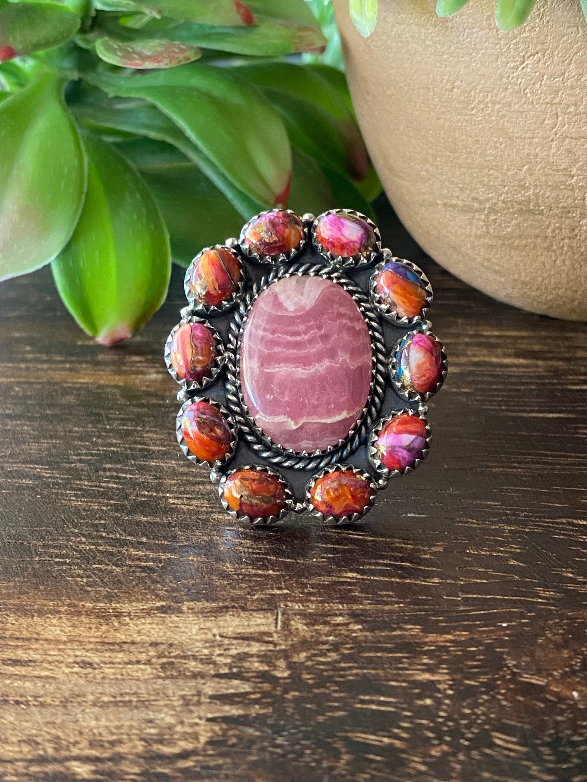 Southwest Handmade Multi Stone & Sterling Silver Adjustable Cluster Ring