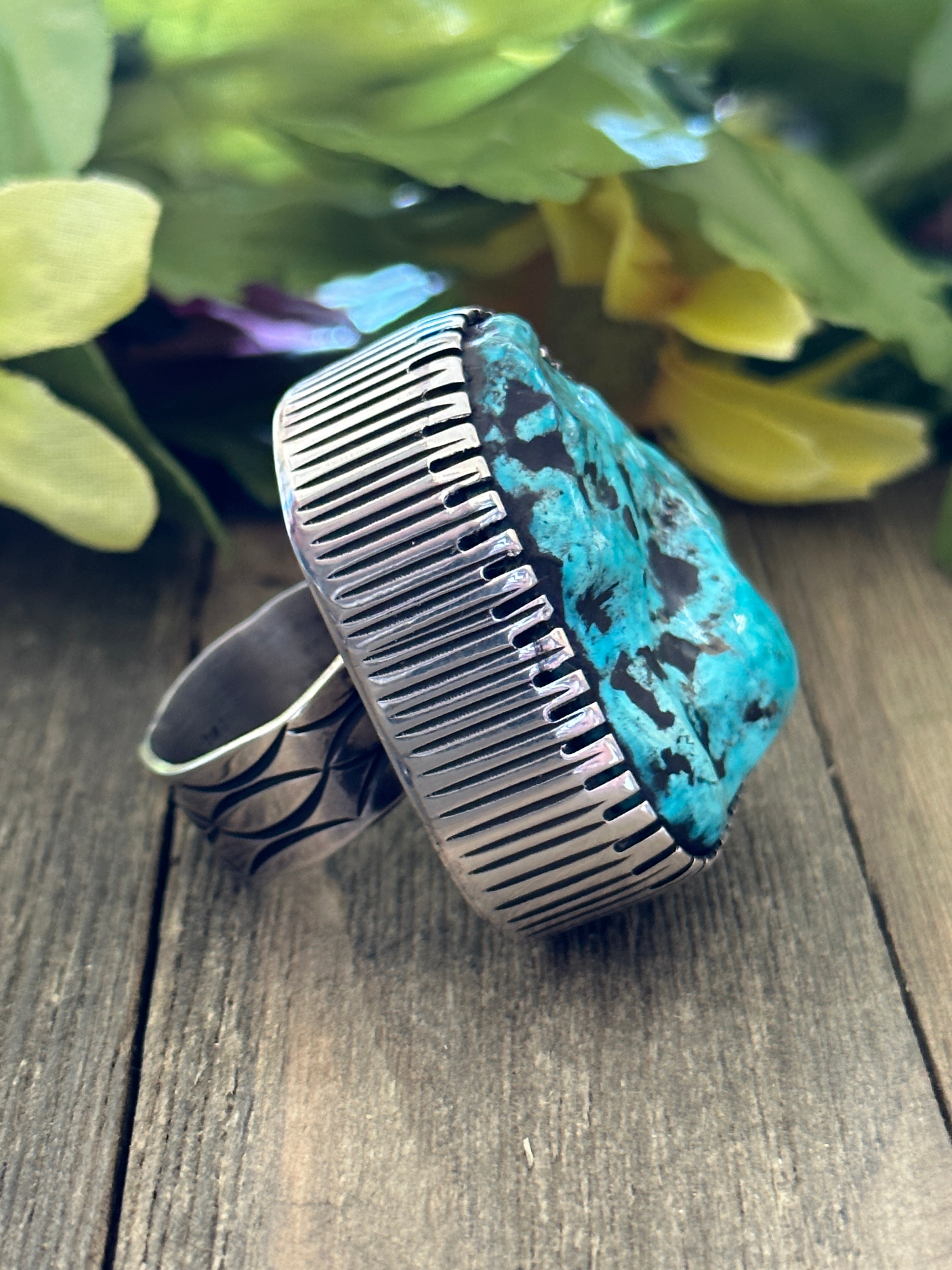 Alex Sanchez Morenci Turquoise & Sterling Silver Adjustable Ring