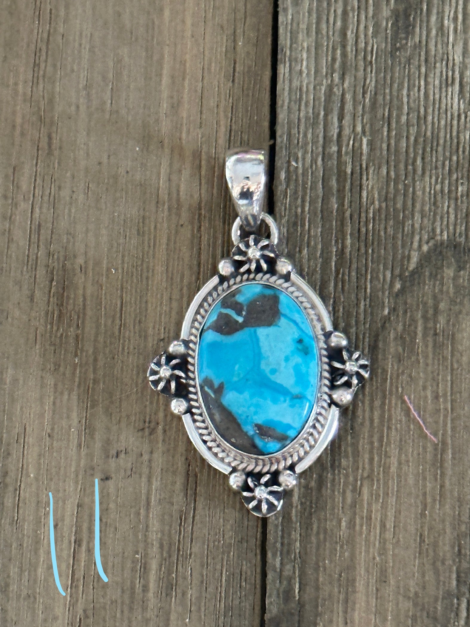 Southwest Made Kingman Turquoise & Sterling Silver Pendant