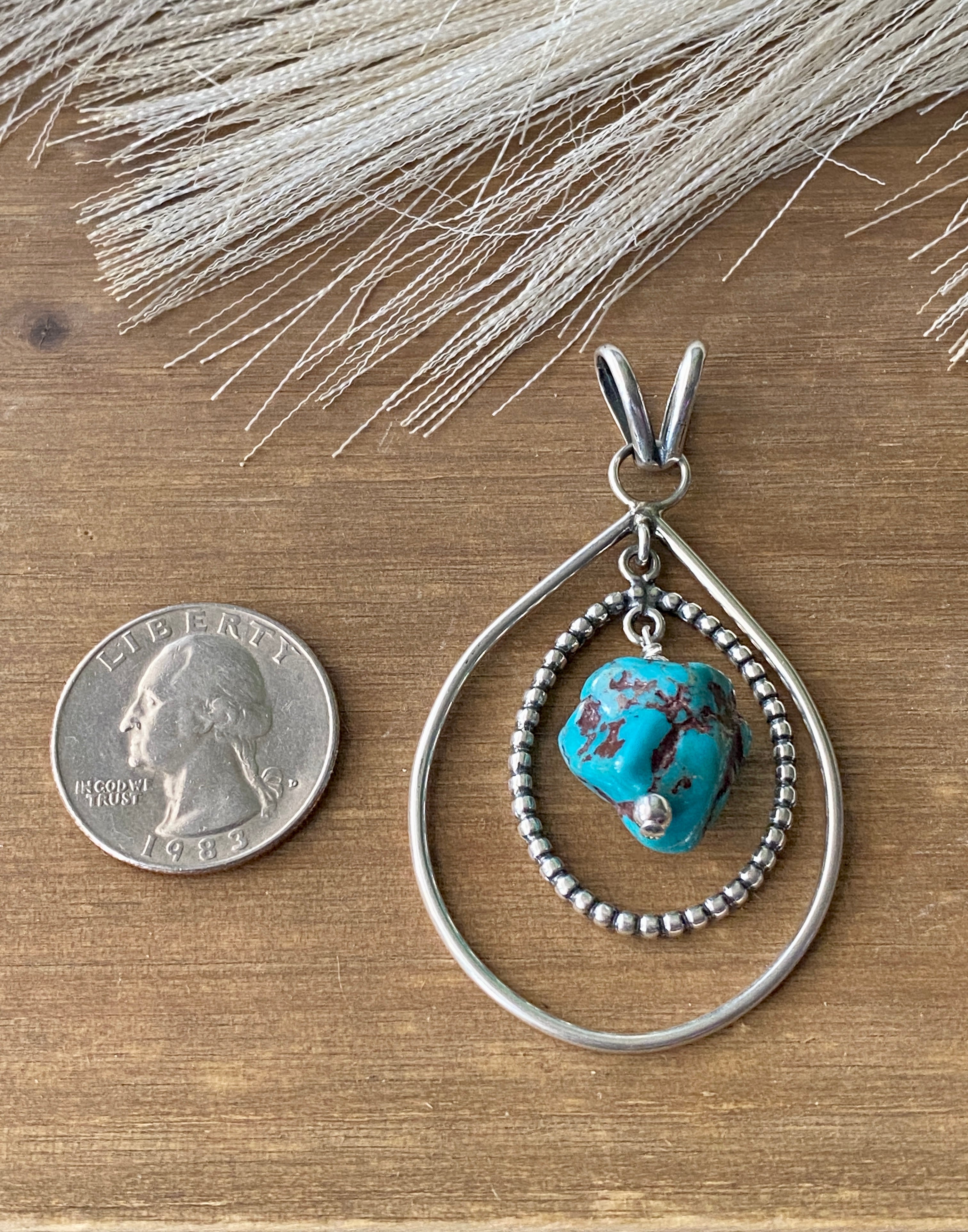 Navajo Made Kingman Turquoise & Sterling Silver Pendant