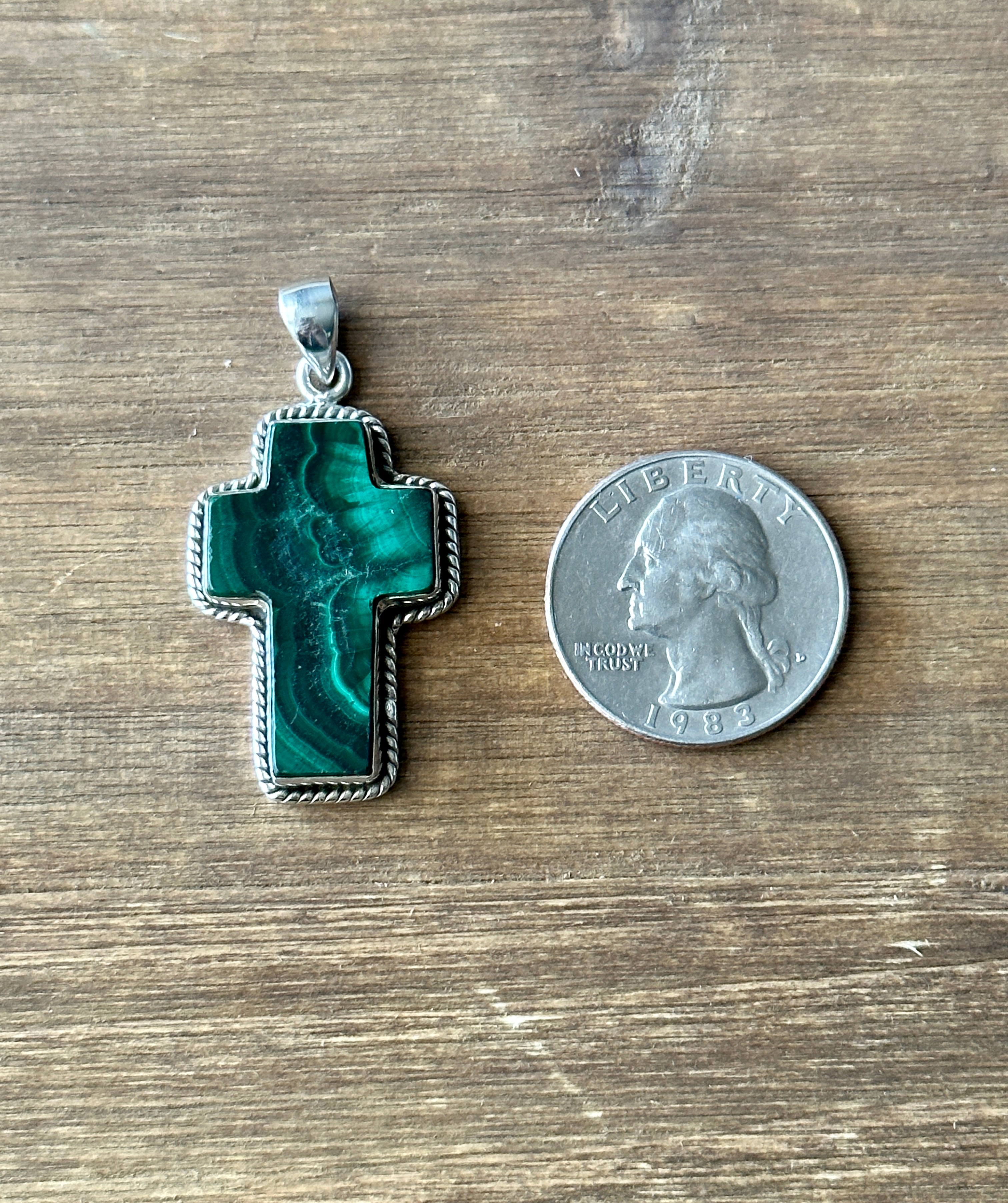 Southwest Handmade Malachite & Sterling Silver Cross Pendant