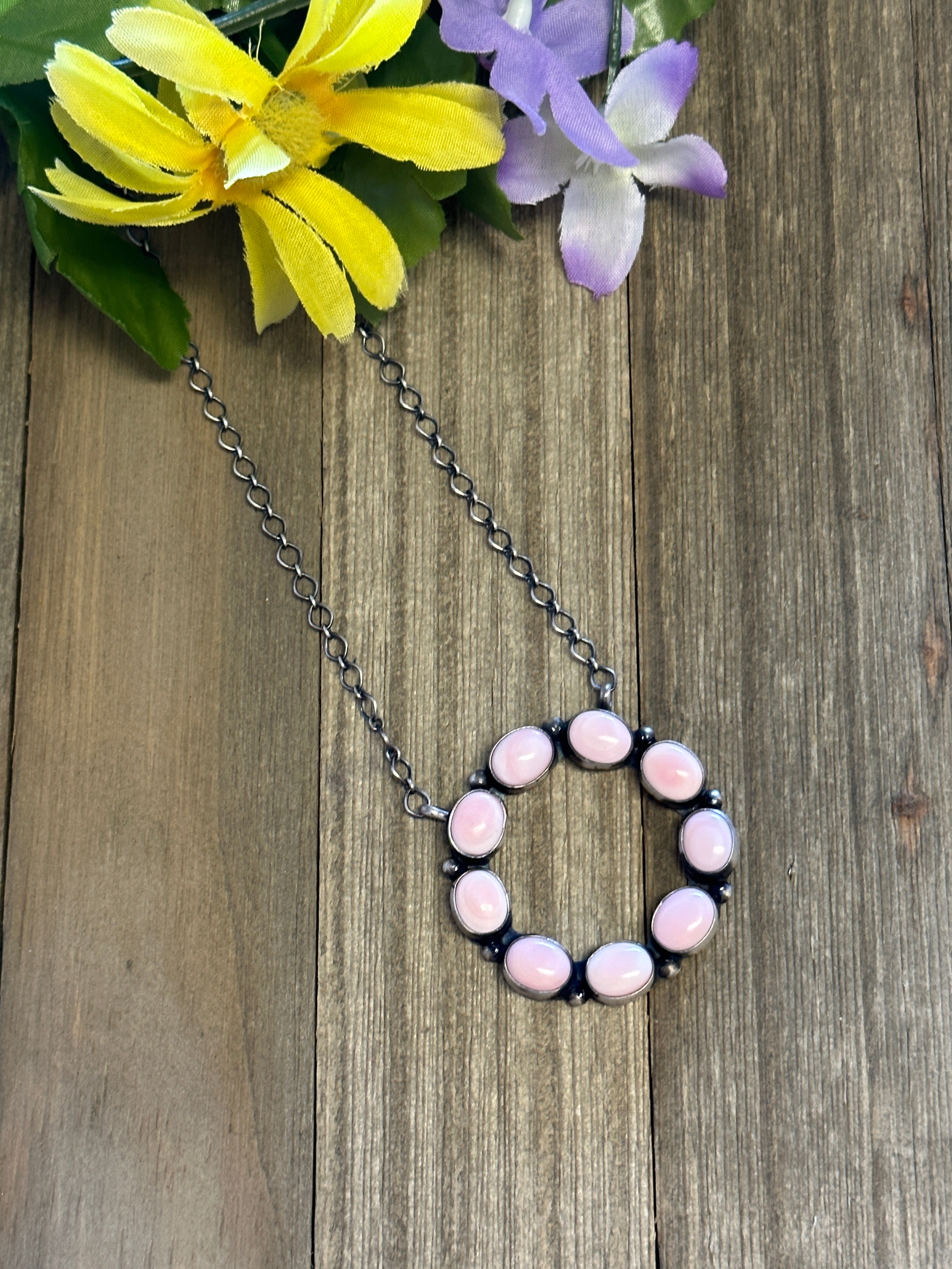 Navajo Made Pink Conch & Sterling Silver Necklace