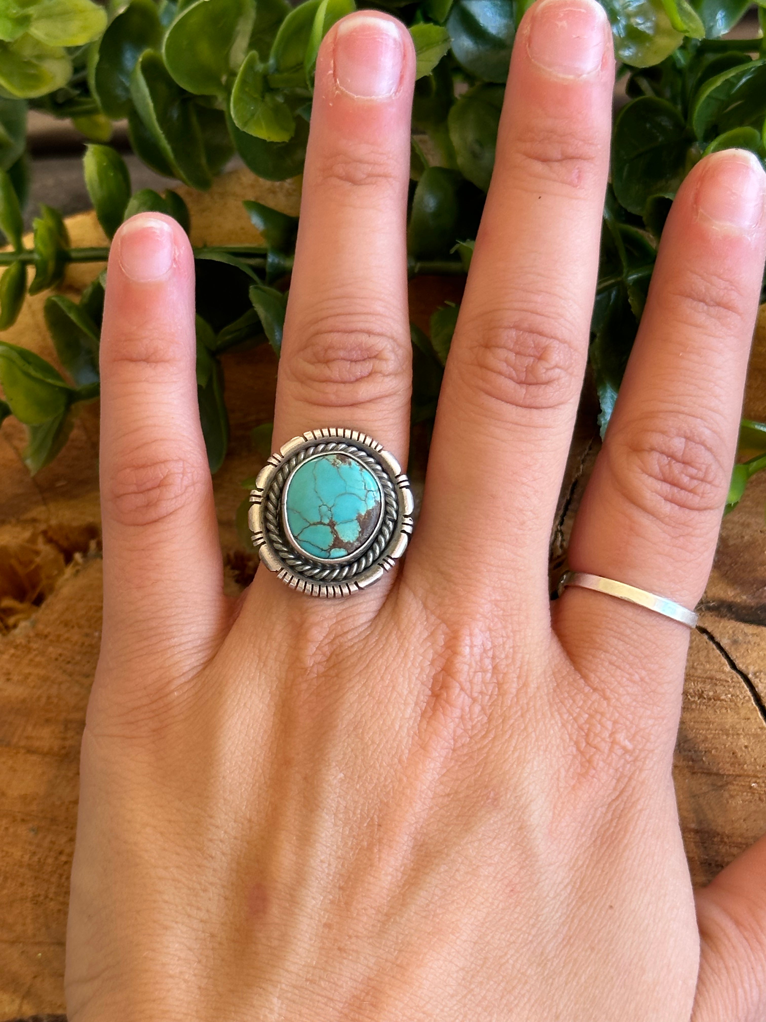 Navajo Made Kingman Turquoise & Sterling Silver Ring Size 5.75