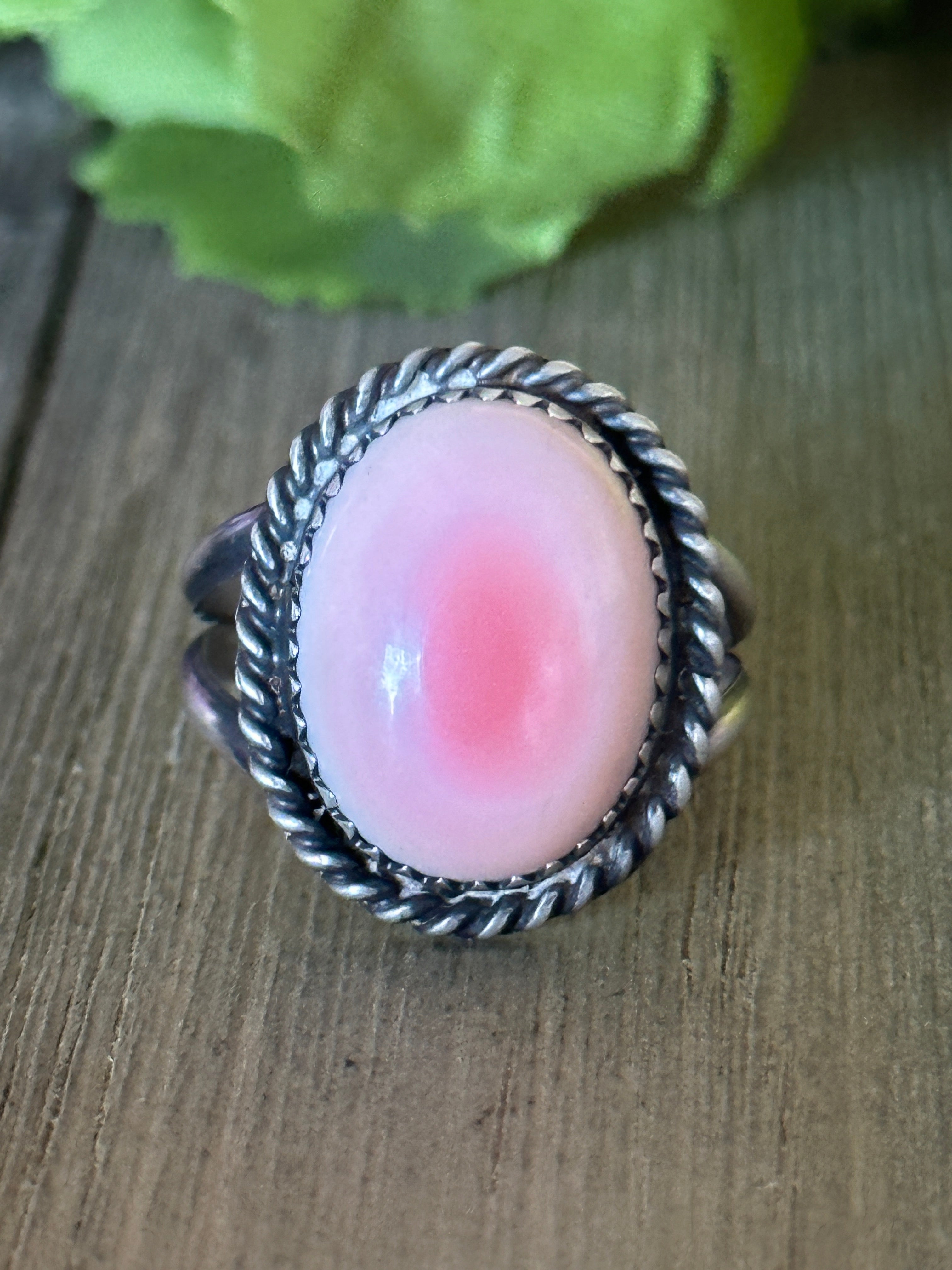 Navajo Made Pink Conch & Sterling Silver Ring