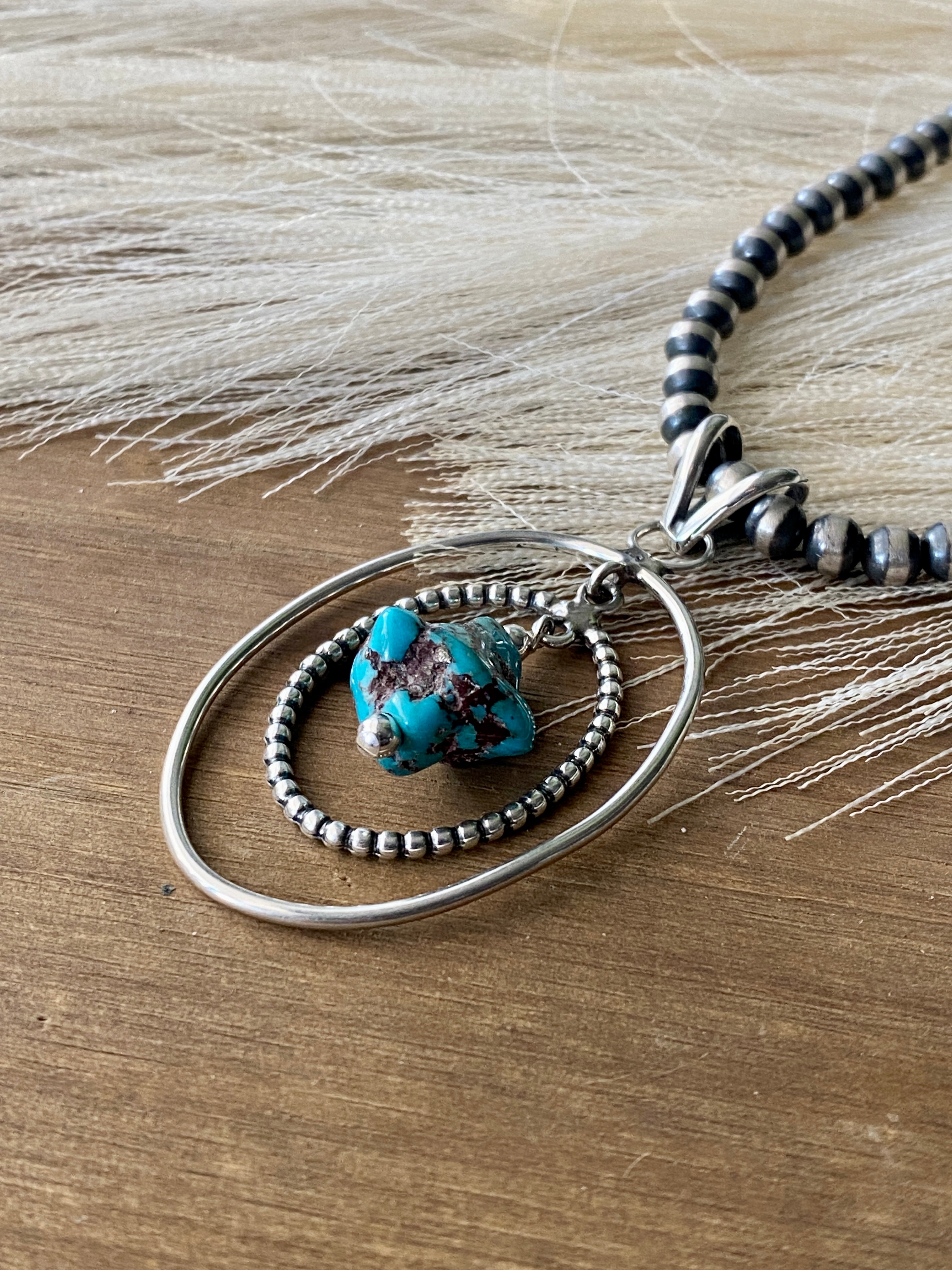 Navajo Made Kingman Turquoise & Sterling Silver Pendant