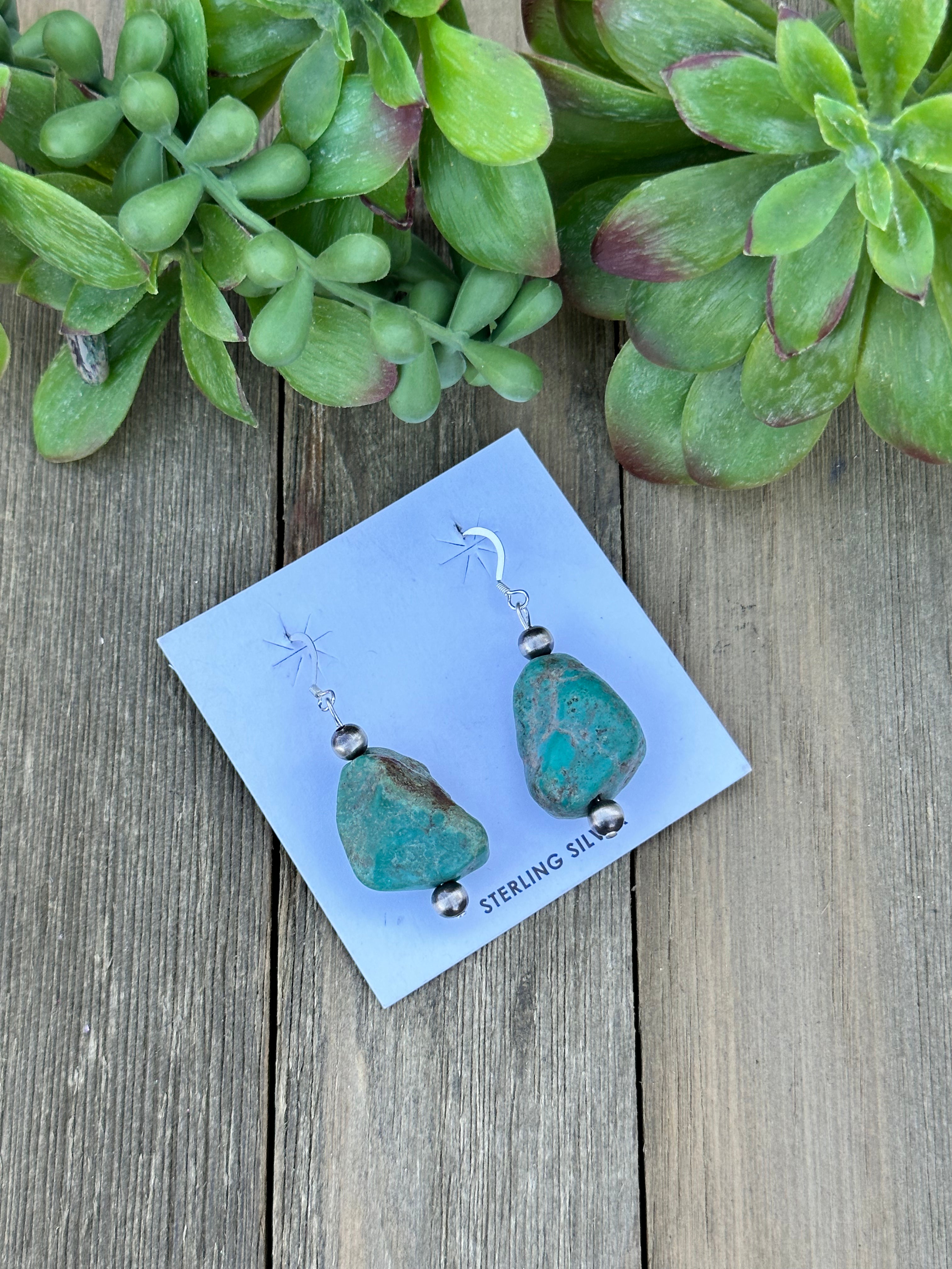 Navajo Made Campitos Turquoise & Sterling Silver Dangle Earrings