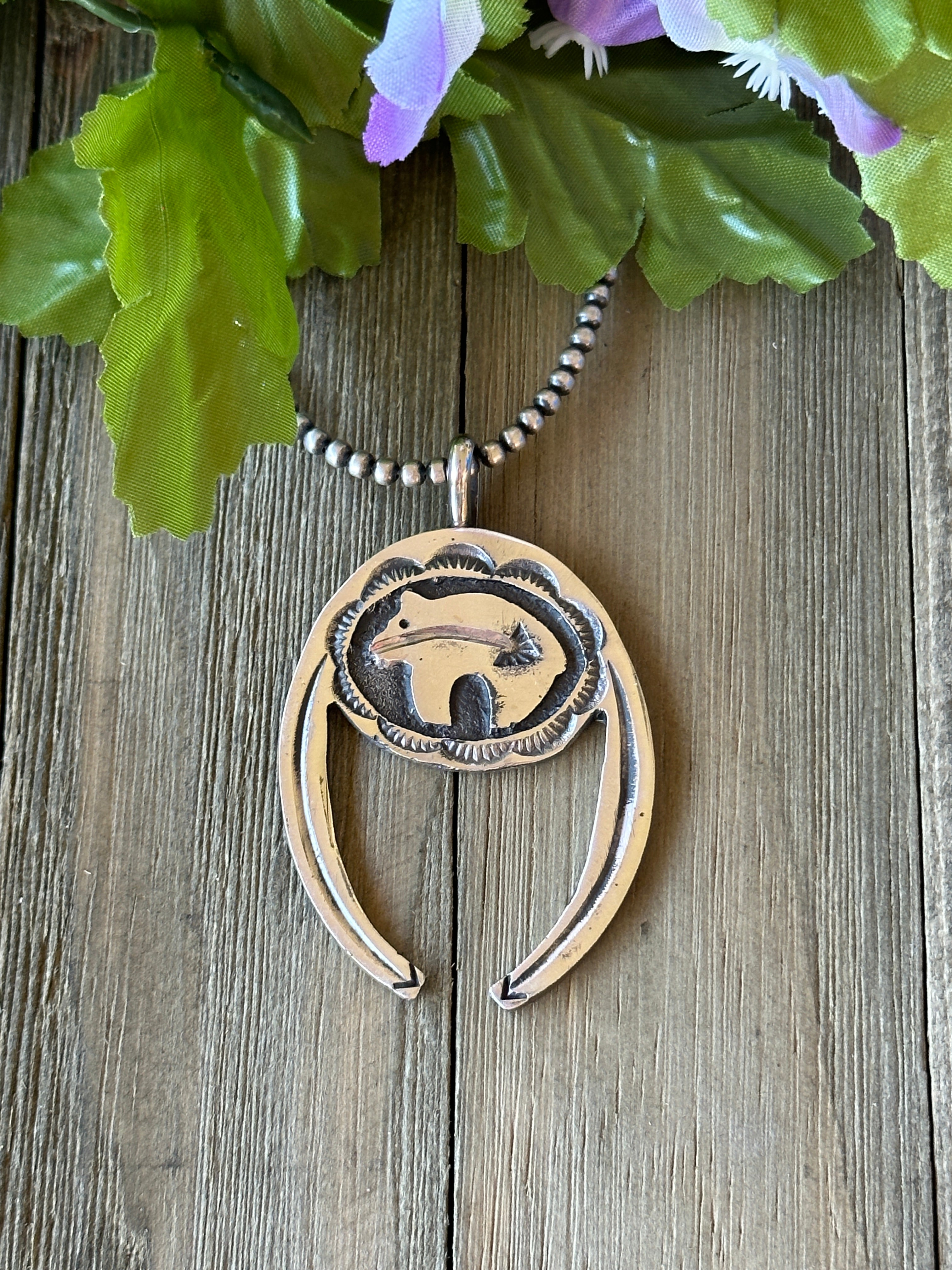 Navajo Made Sterling Silver Bear Pendant