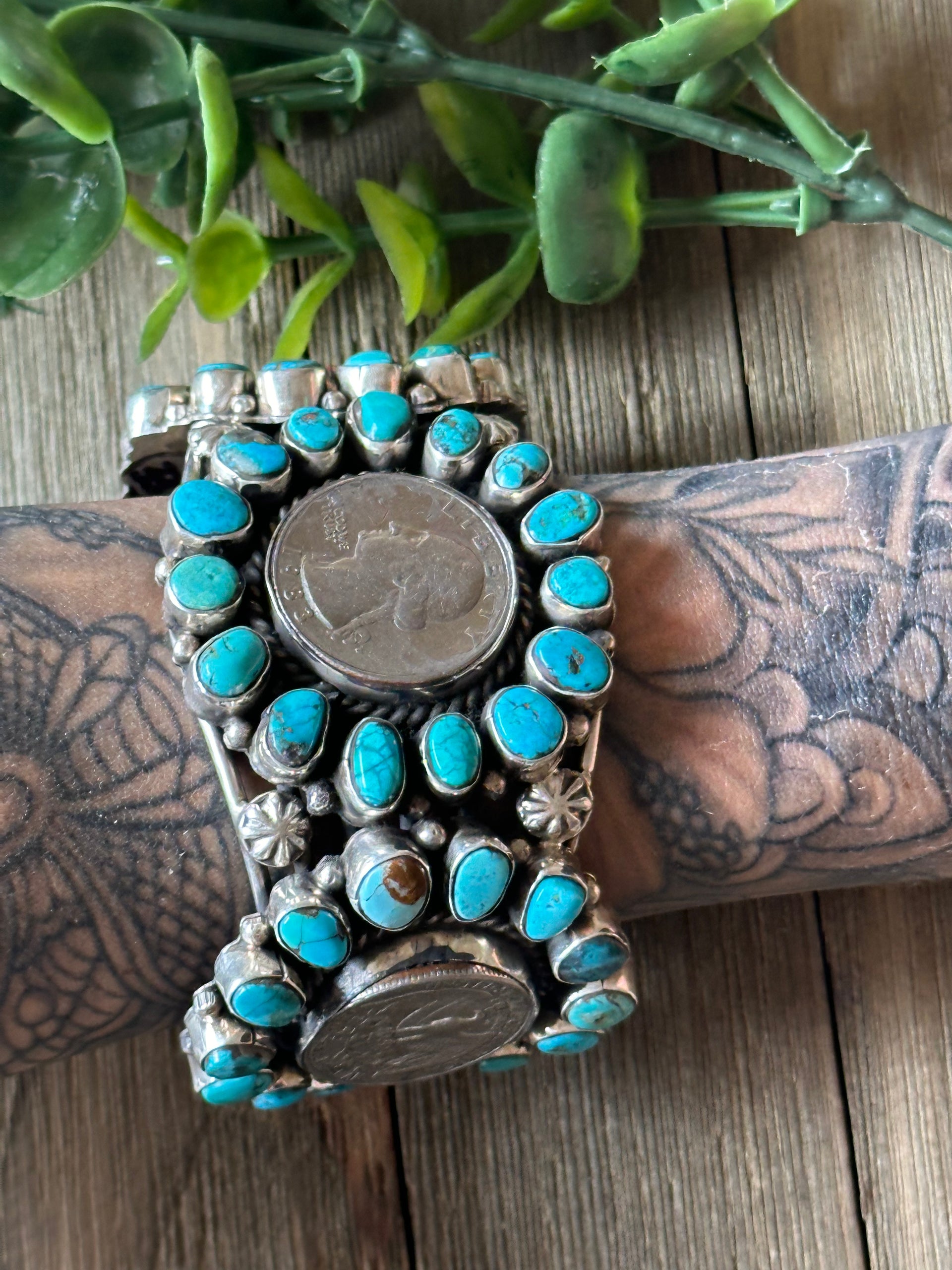 Navajo Made Kingman Turquoise & Sterling Silver Liberty Cuff Bracelet