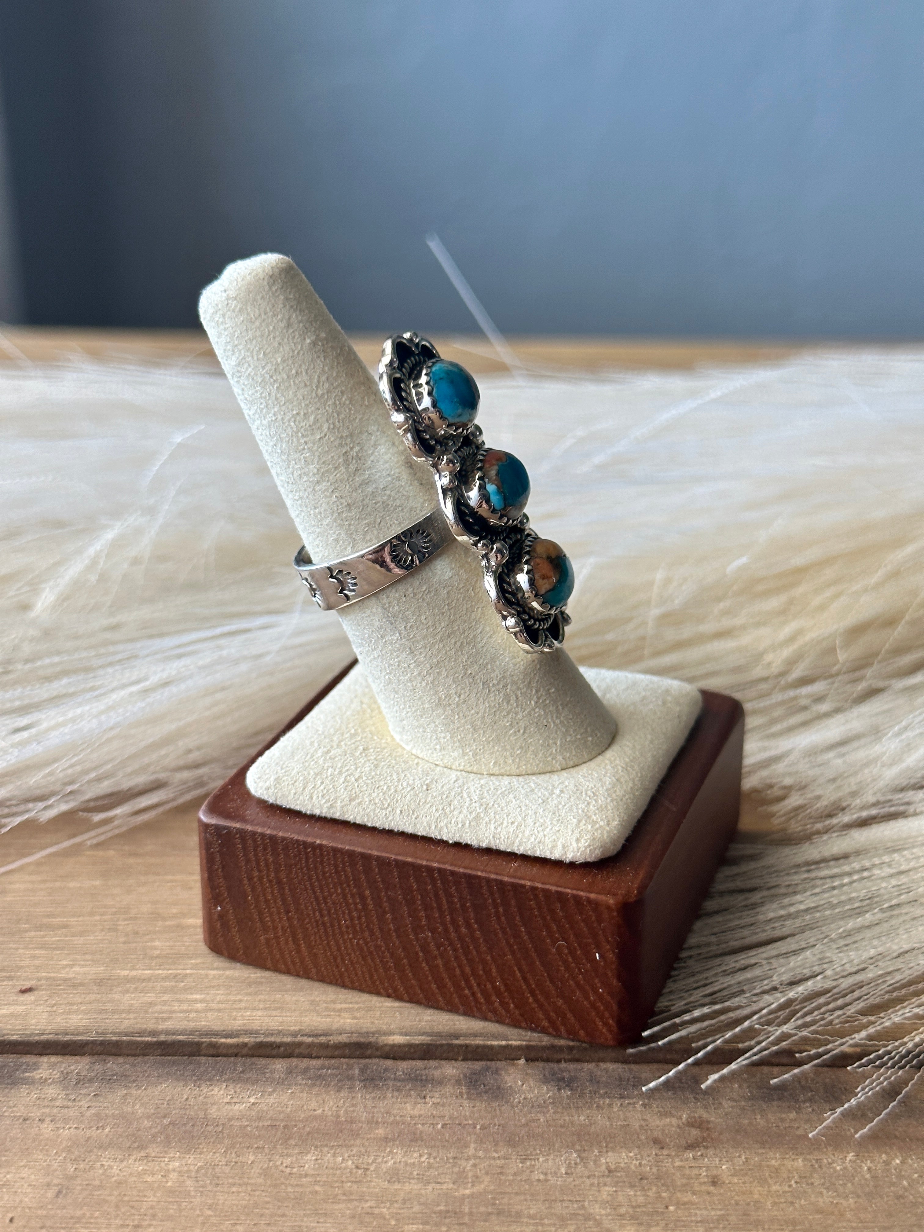 Southwest Handmade Mohave Turquoise & Sterling Silver Adjustable Ring