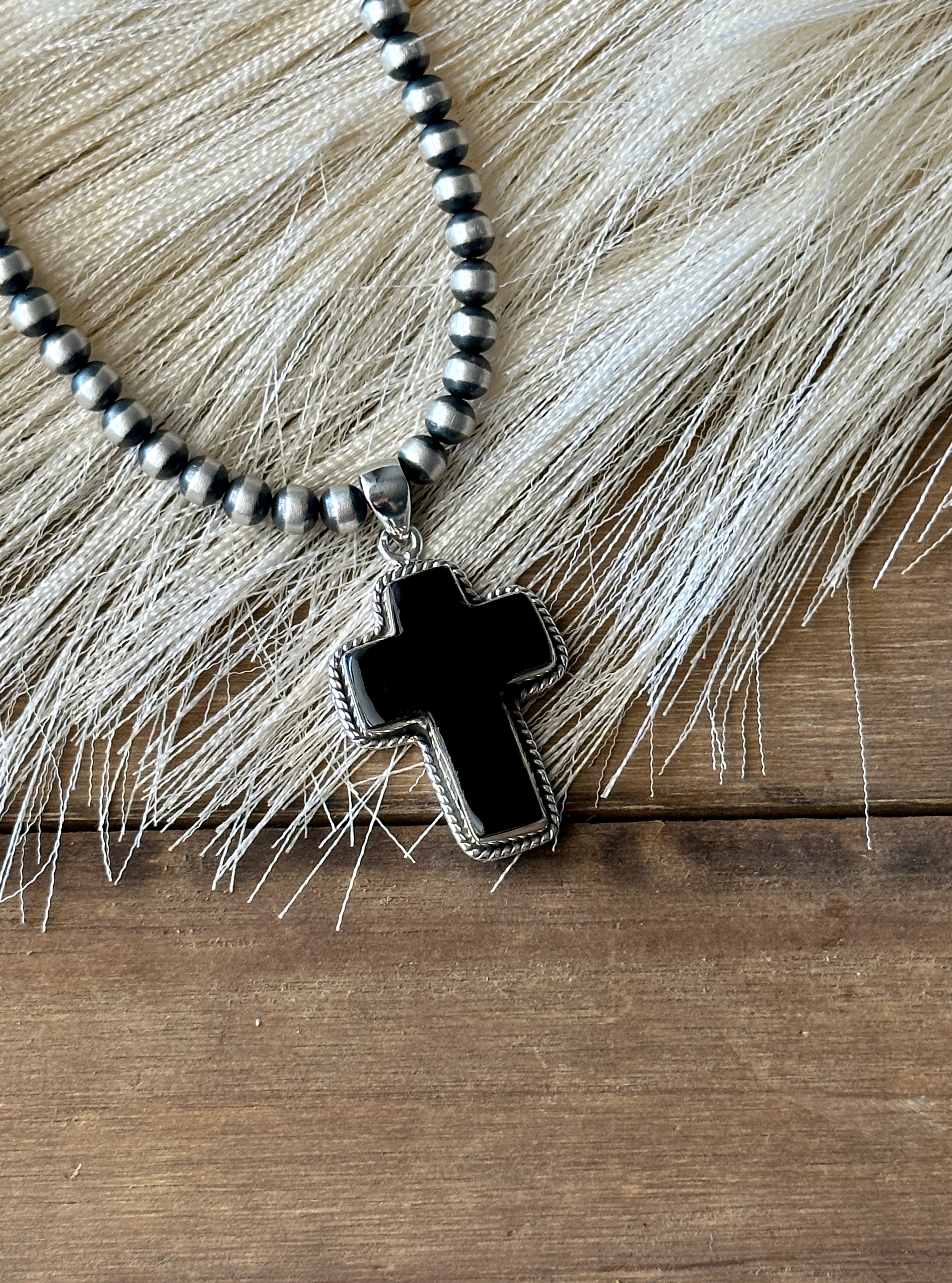 Southwest Handmade Onyx & Sterling Silver Cross Pendant