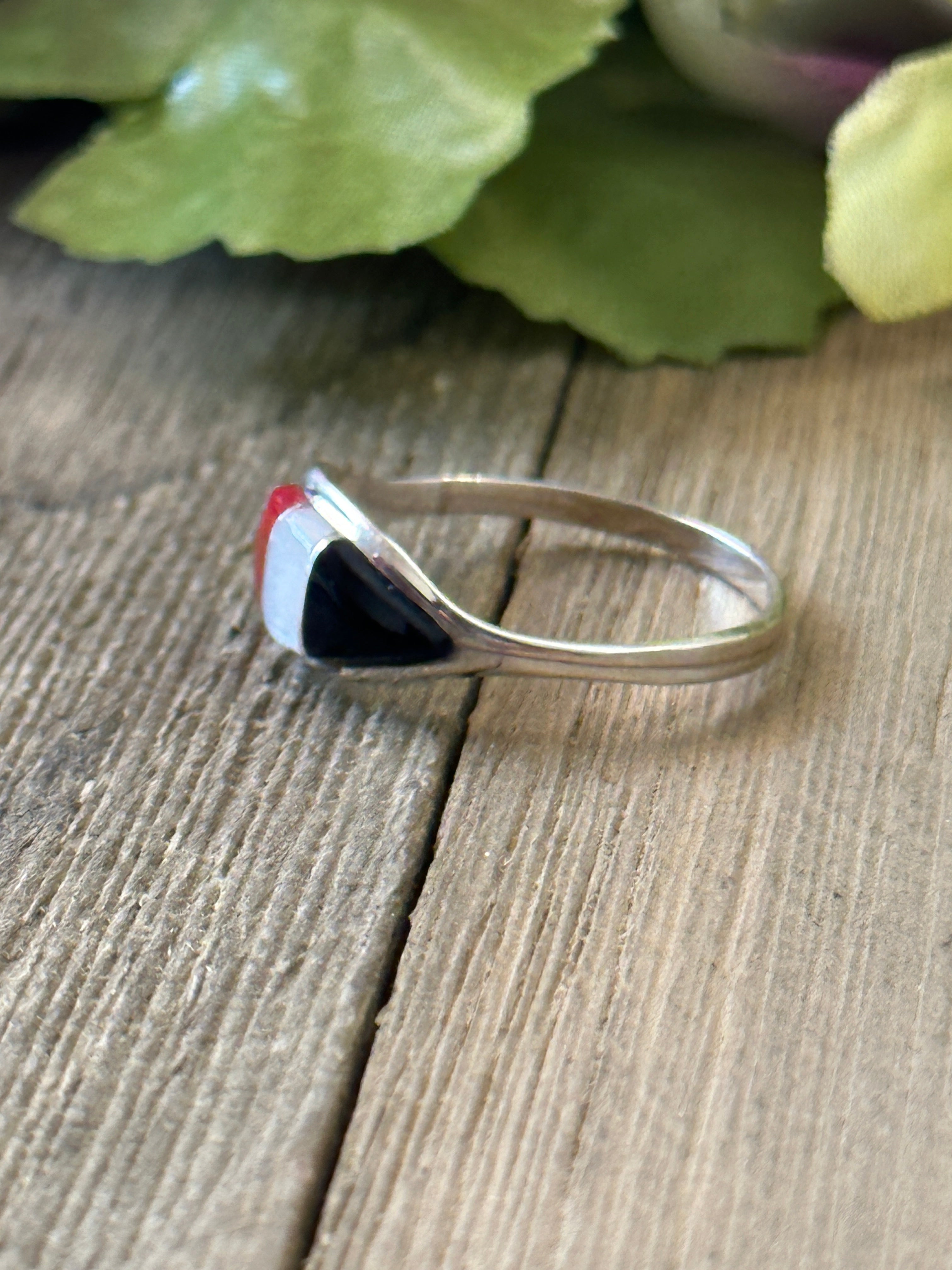 Navajo Made Multi Stone & Sterling Silver Inlay Ring