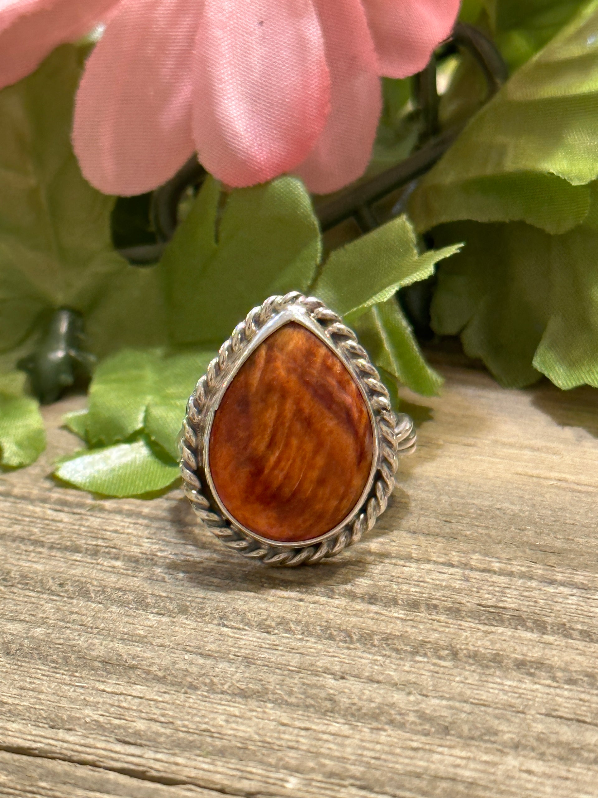 Navajo Made Spiny Oyster & Sterling Silver Ring Size 6