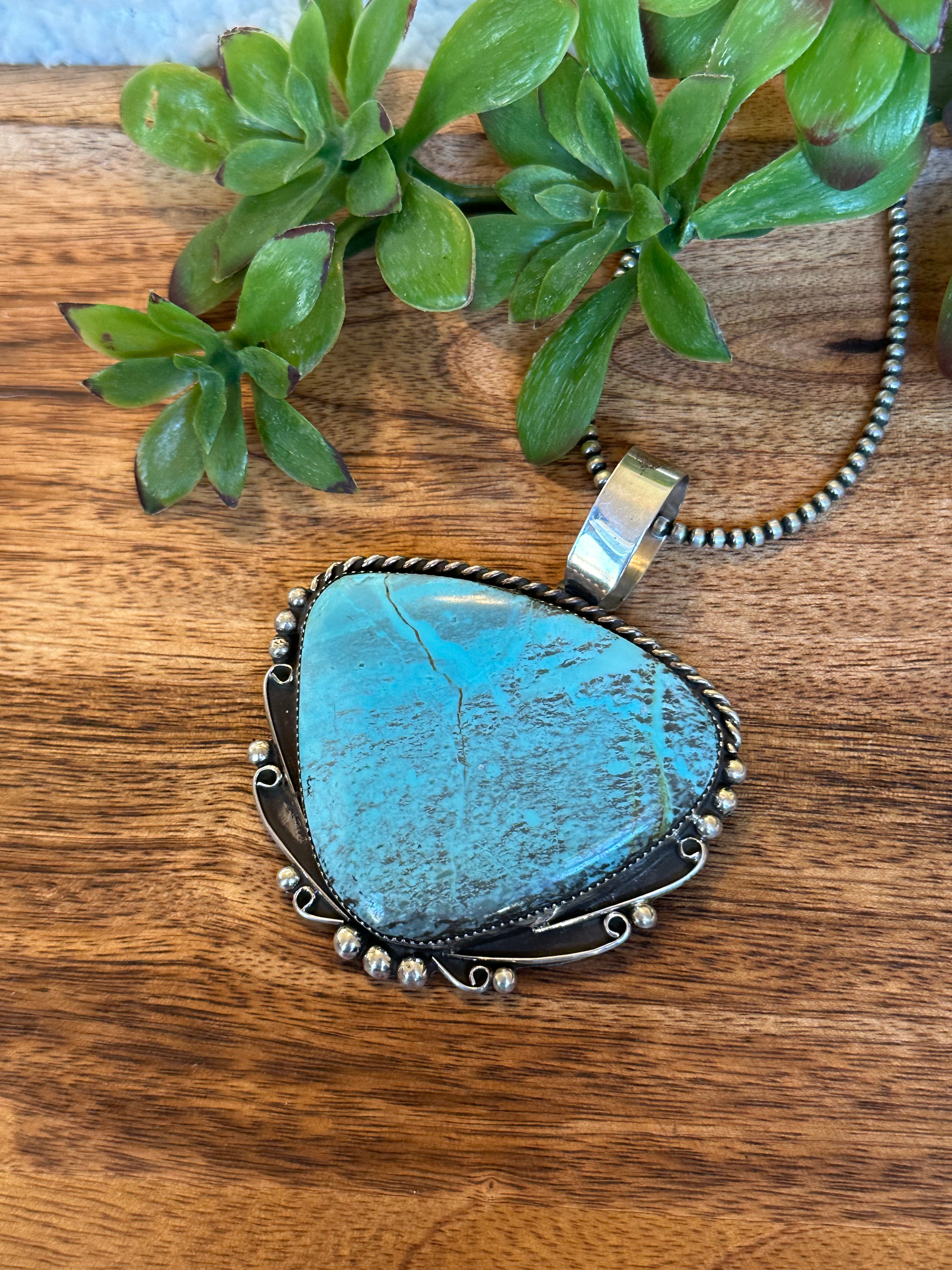 Navajo Made #8 Turquoise & Sterling Silver Pendant
