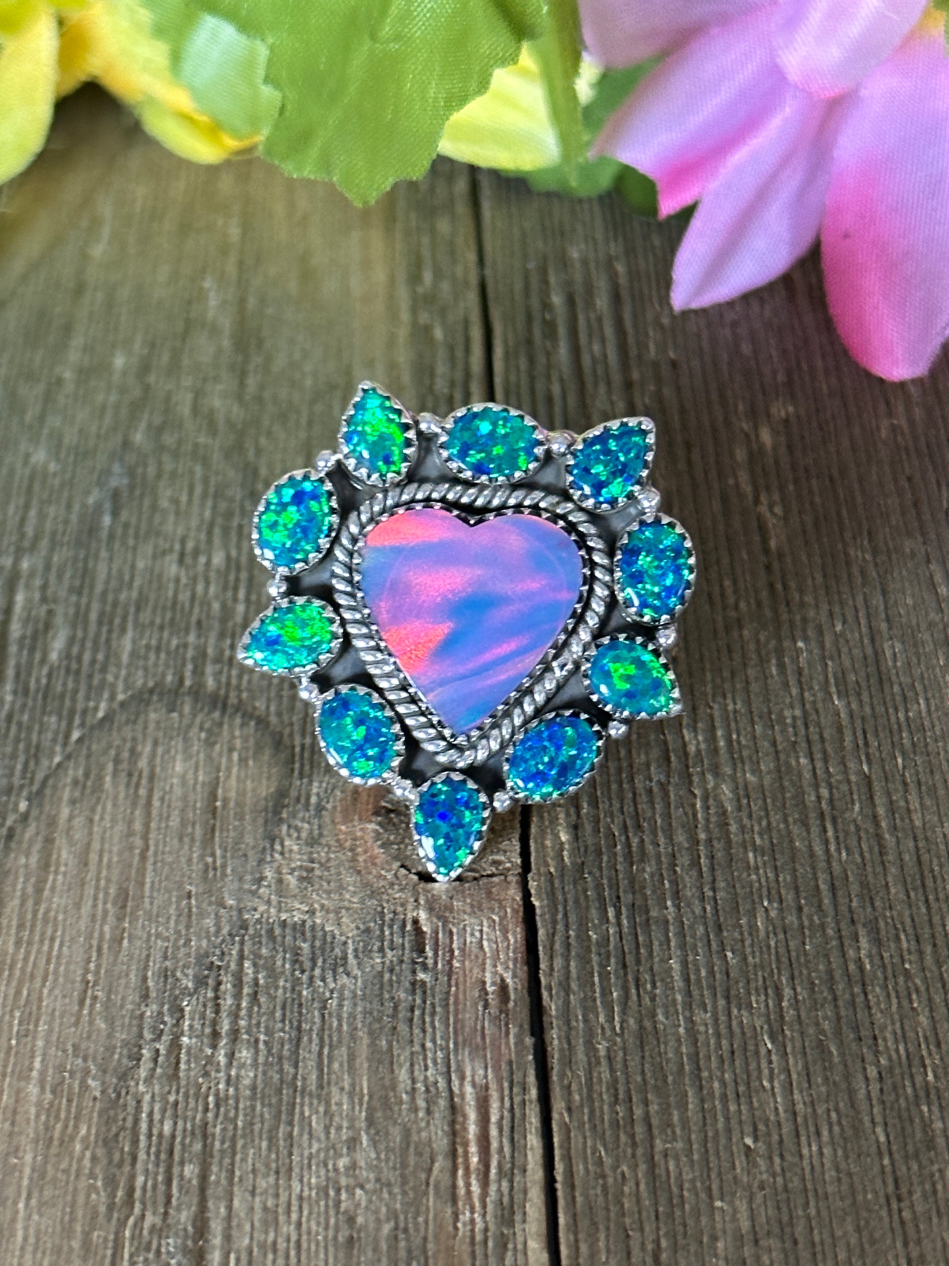 Southwest Handmade Multi Stone & Sterling Silver Adjustable Ring
