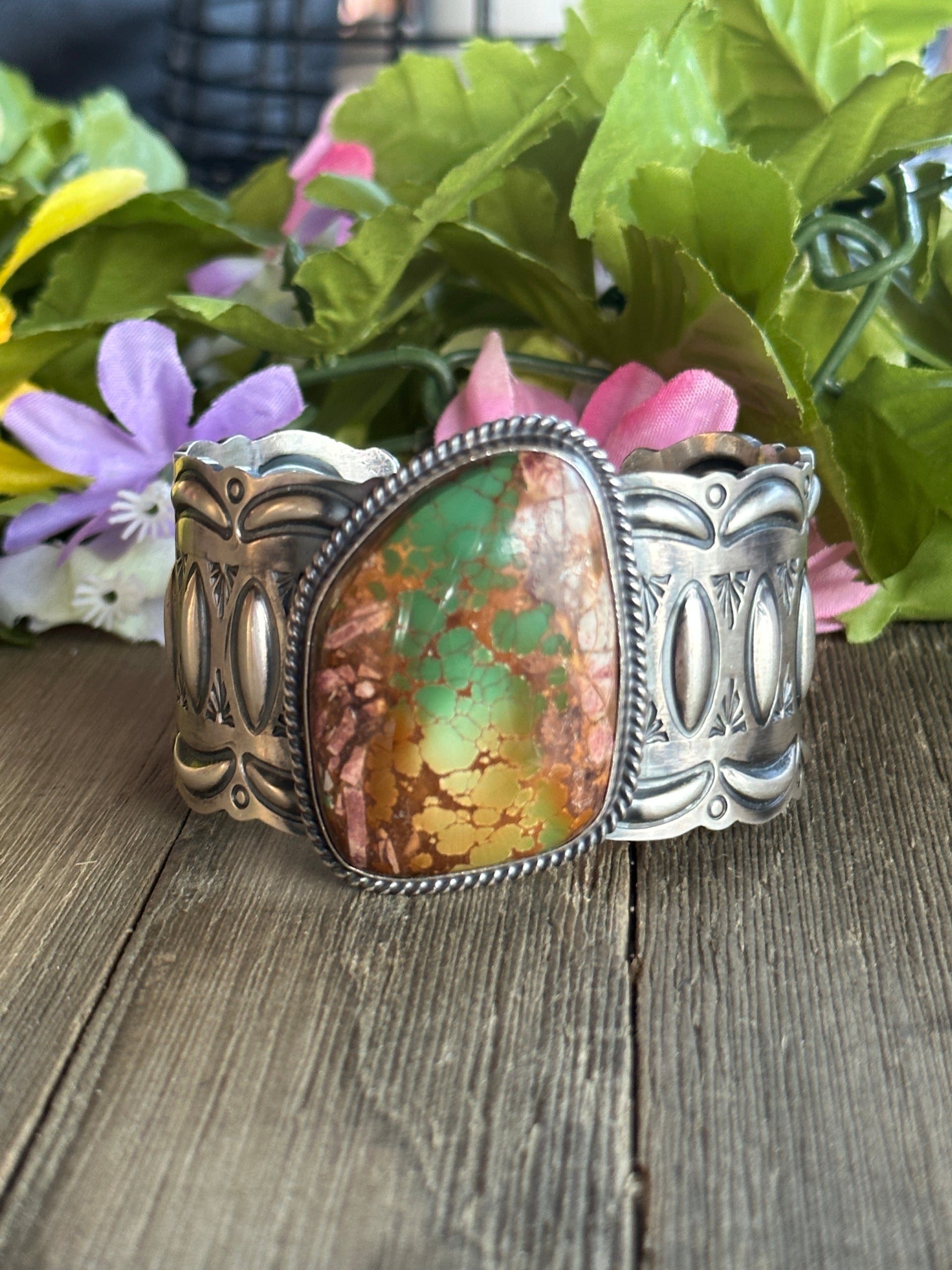 Ray Delgarito Natural Royston Turquoise and Sterling Silver Cuff Bracelet