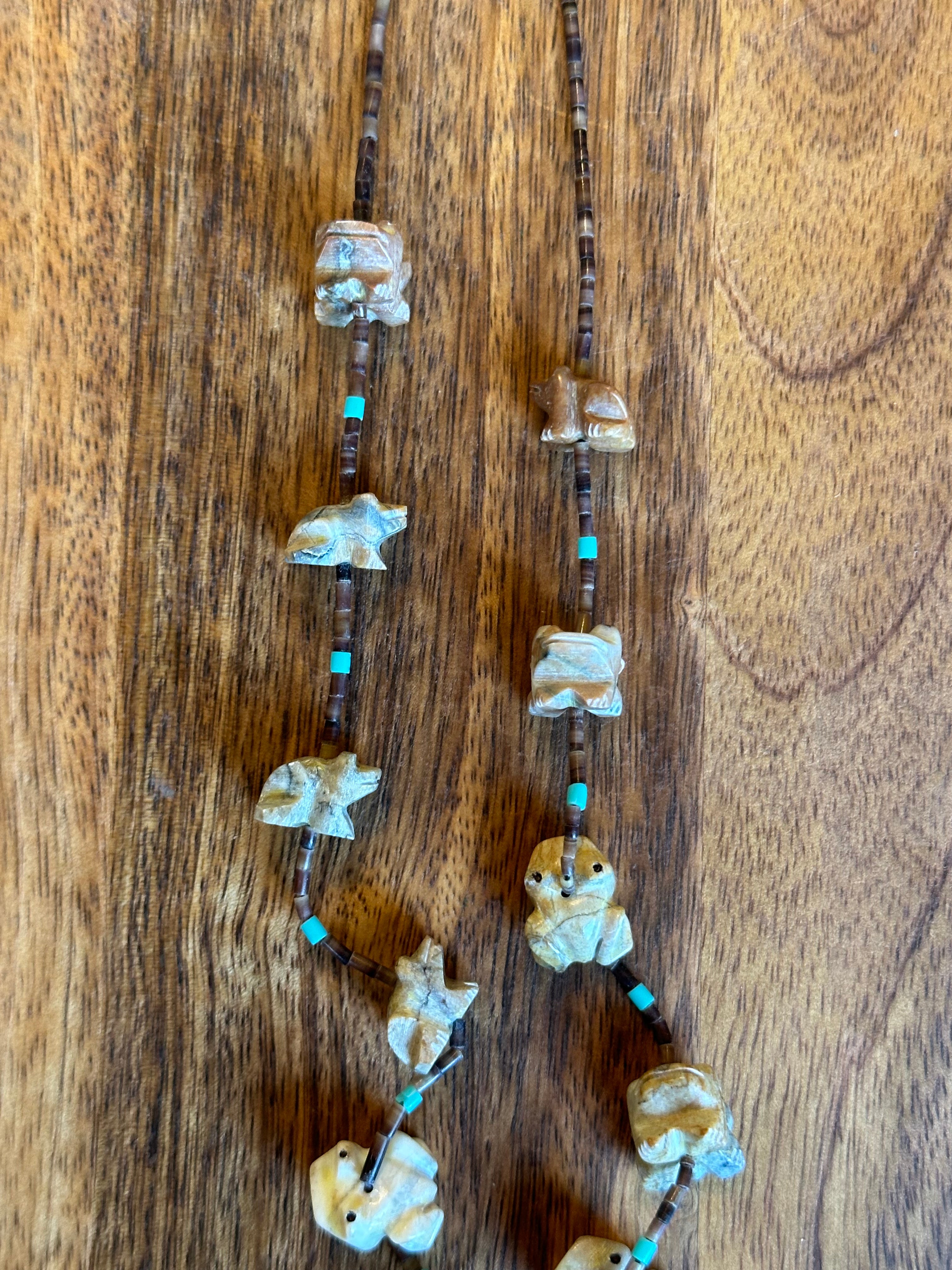 Zuni Strung Multi Stone & Sterling Silver Beaded Fetish Necklace