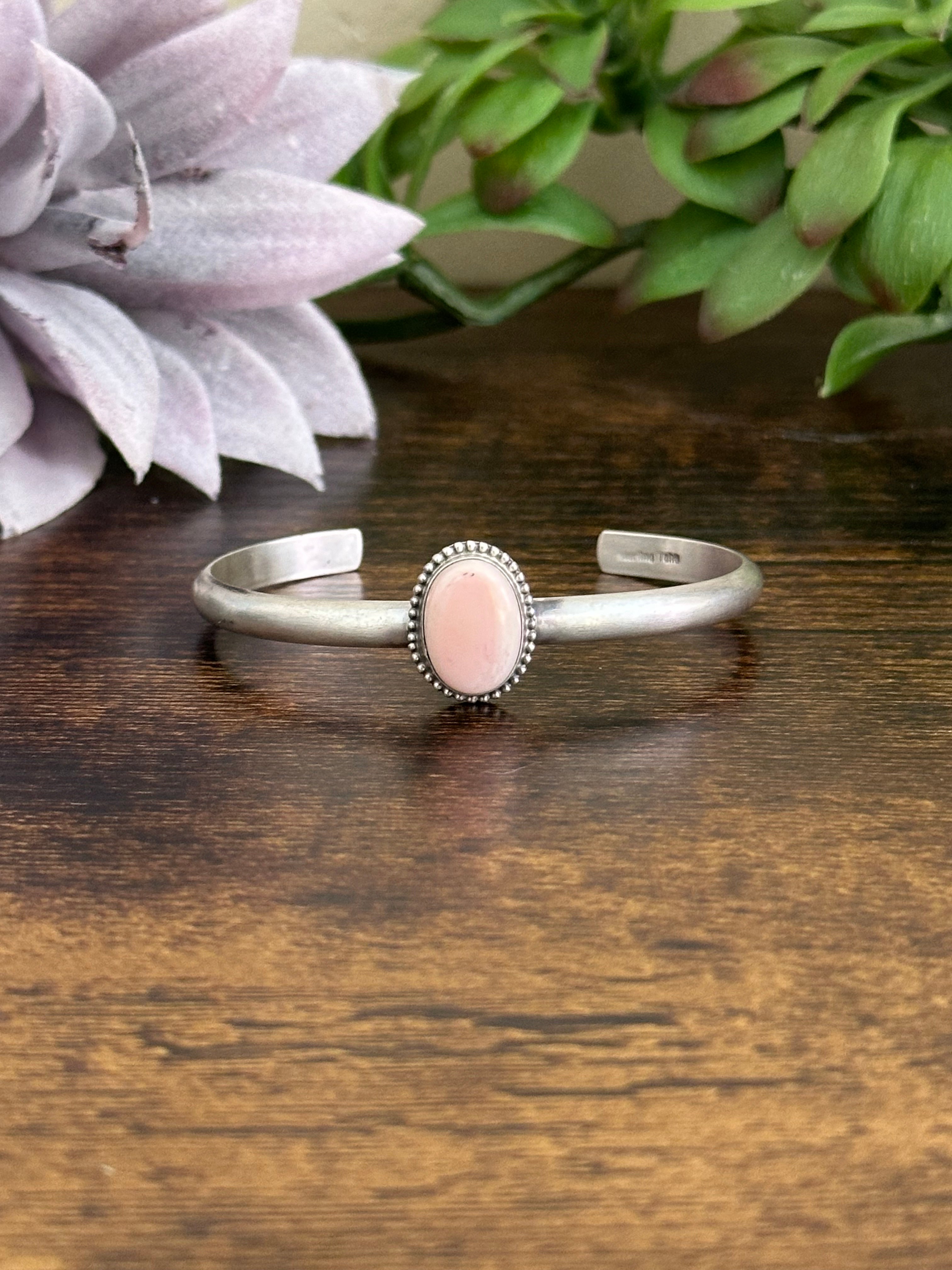 Navajo Made Pink Conch & Sterling Silver Cuff Bracelet