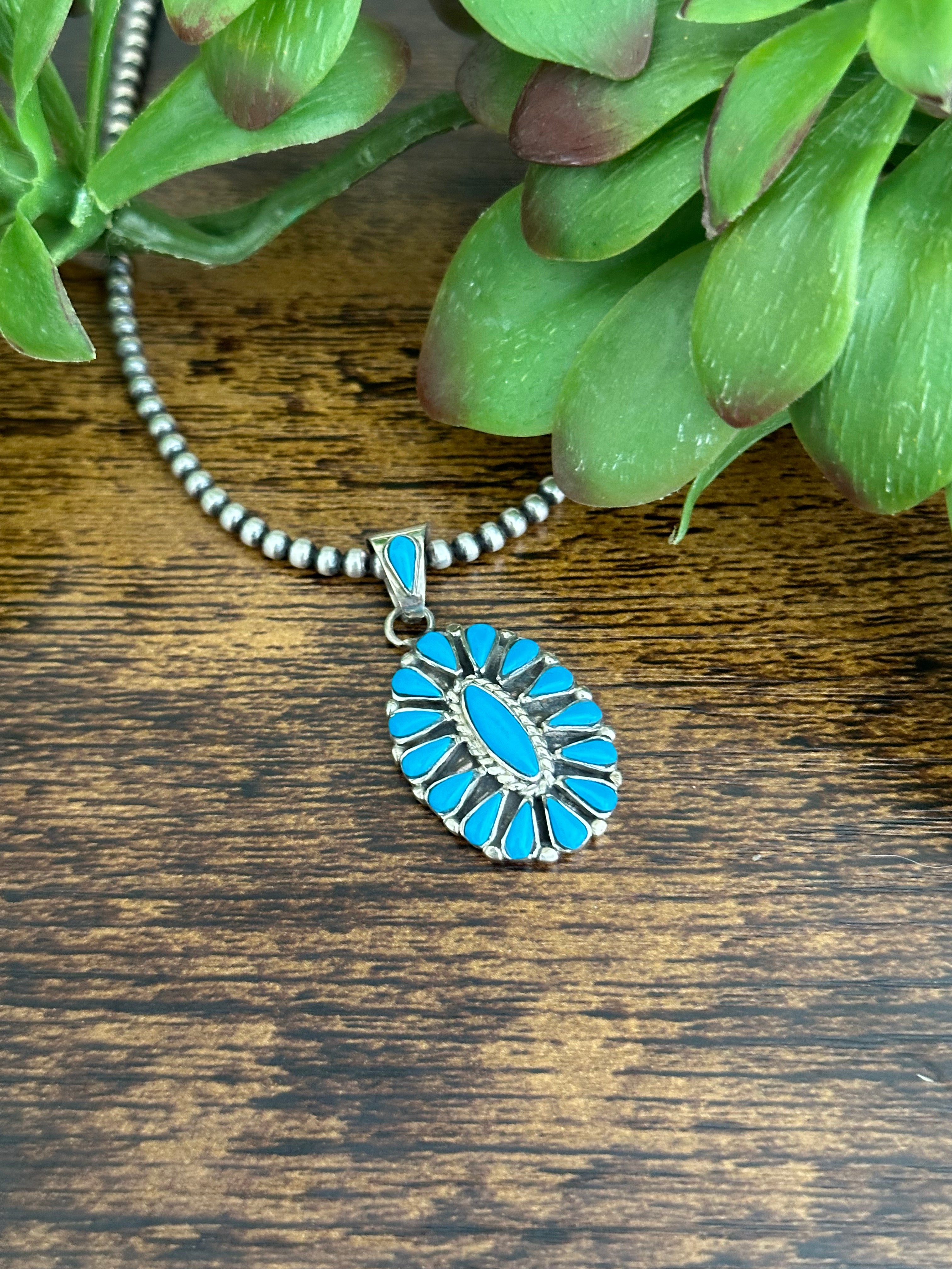 Southwest Made Turquoise & Sterling Silver Cluster Pendant