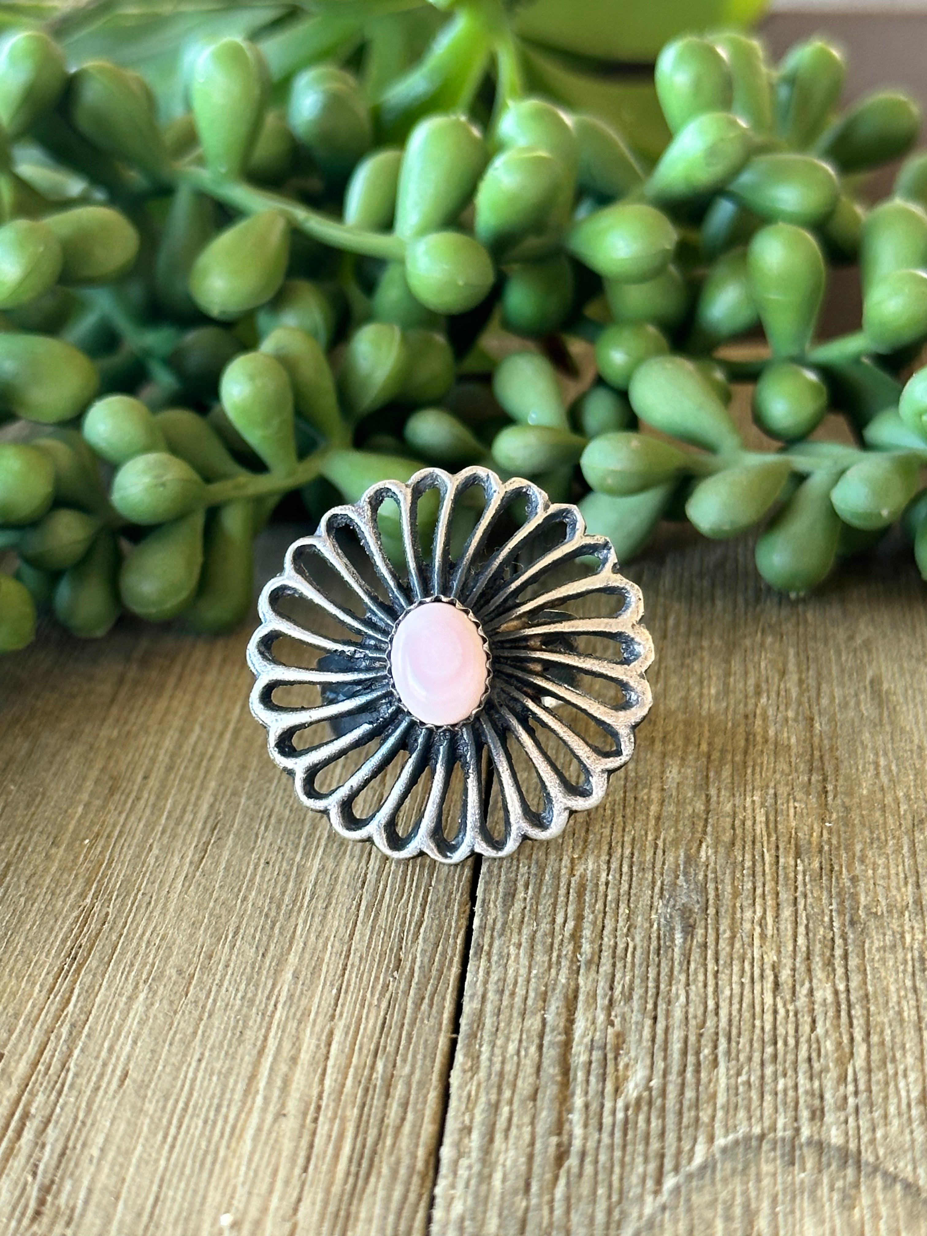 Kindale Billah Pink Conch & Sterling Silver Adjustable Ring